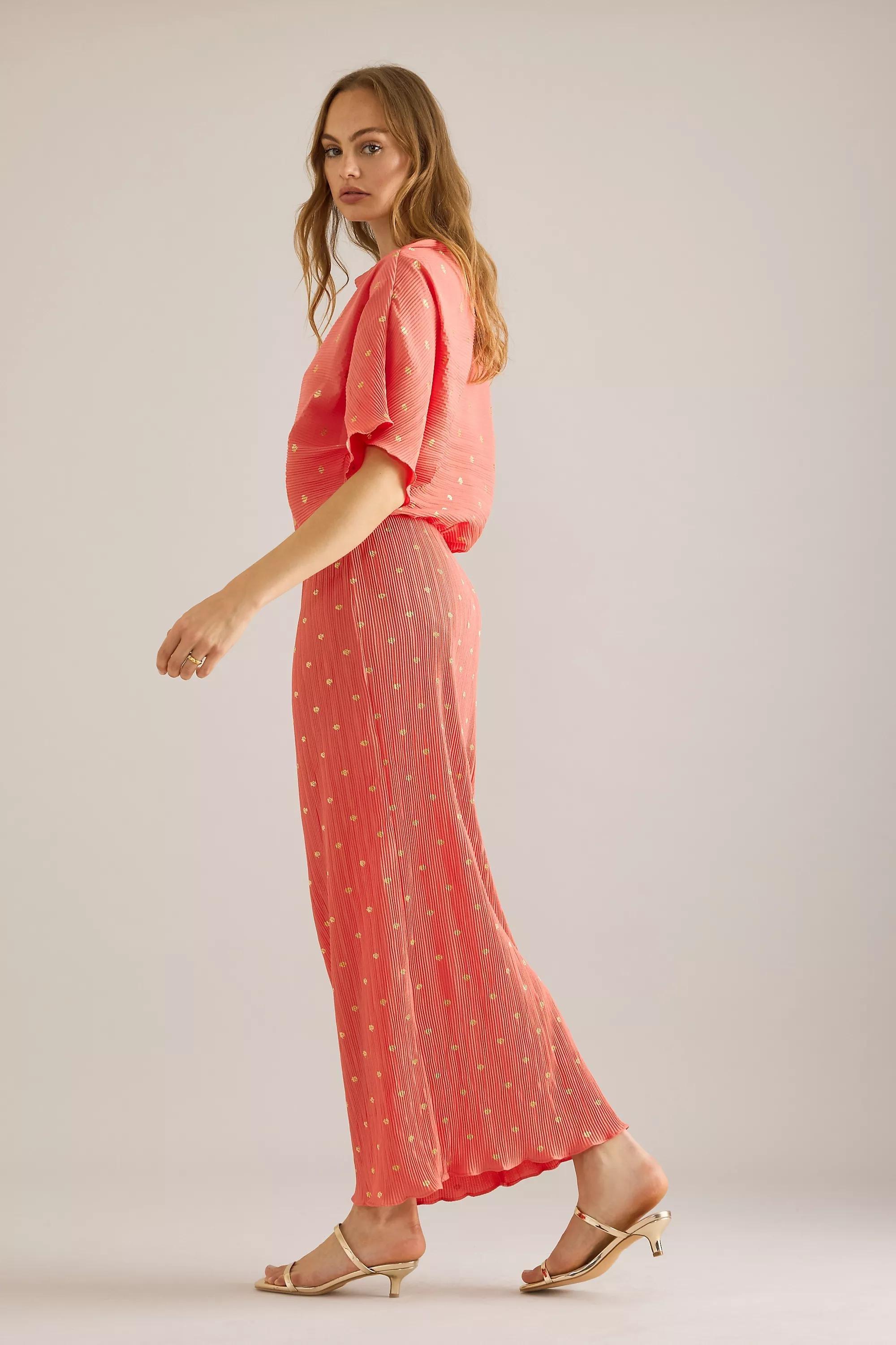 Never Fully Dressed Tilly Plisse Midi Dress, Orange, , large image number 3
