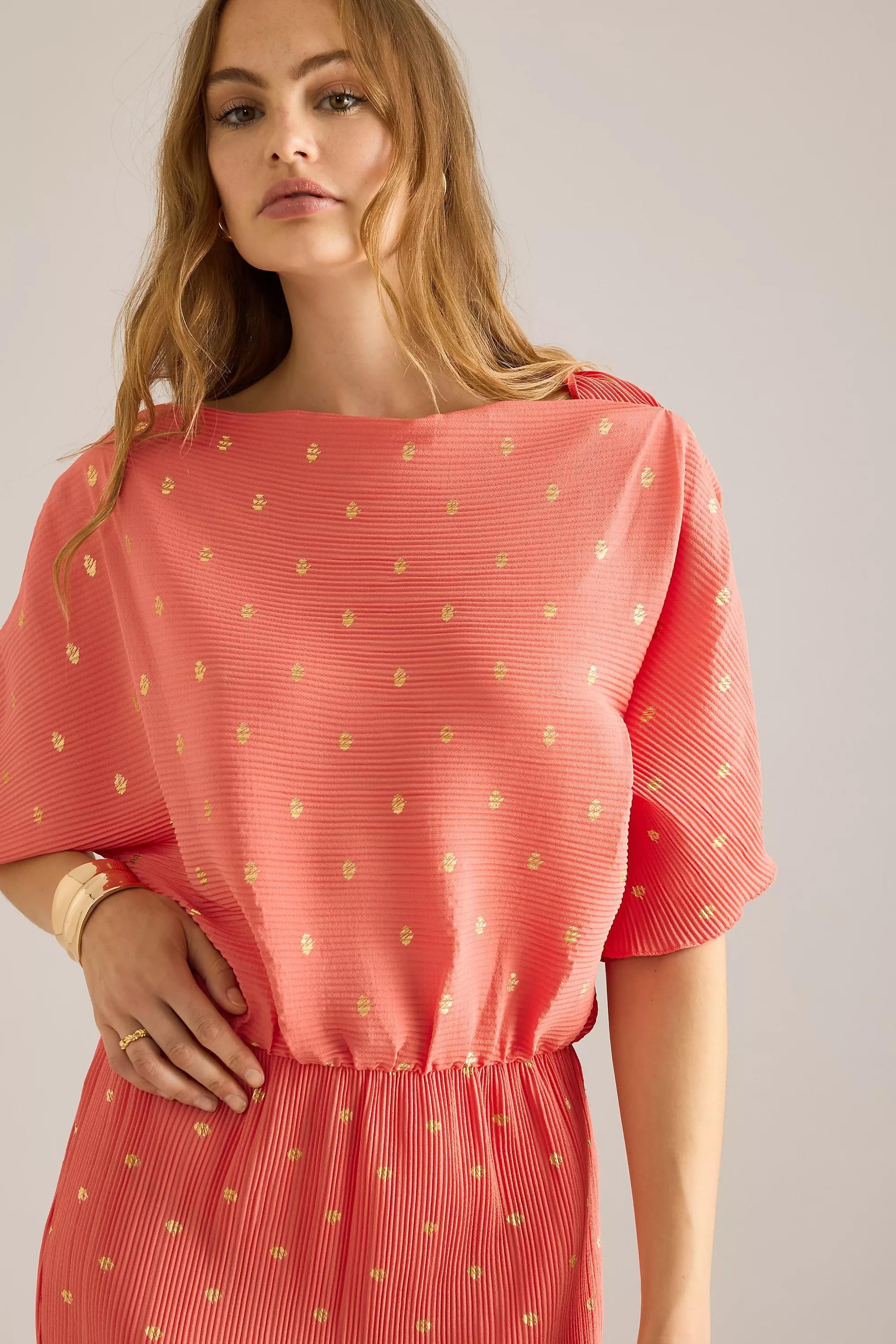 Never Fully Dressed Tilly Plisse Midi Dress, Orange, A501_0067, large image number 4