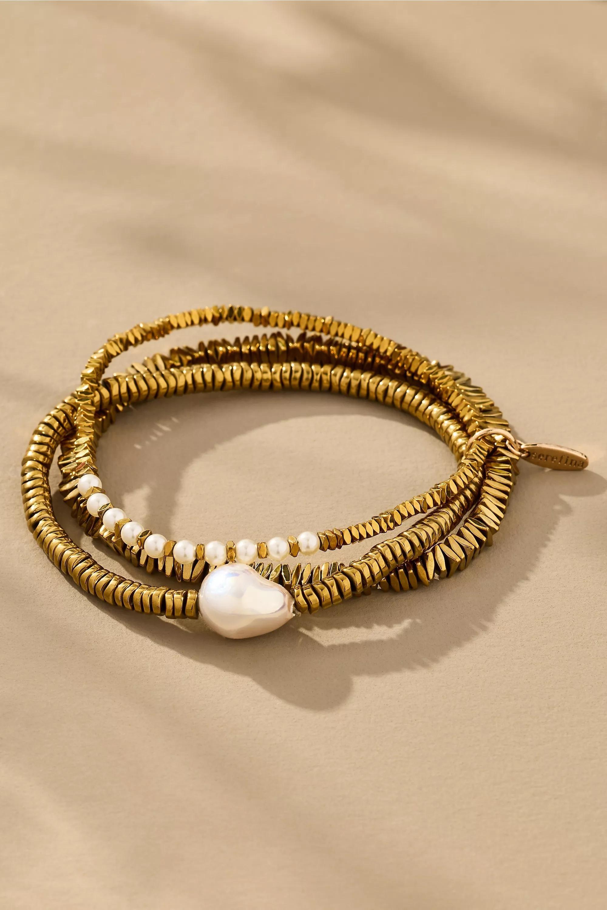 Mixed Metal Beaded Bracelets, Set Of 3, Gold, A501_0070, large image number 0