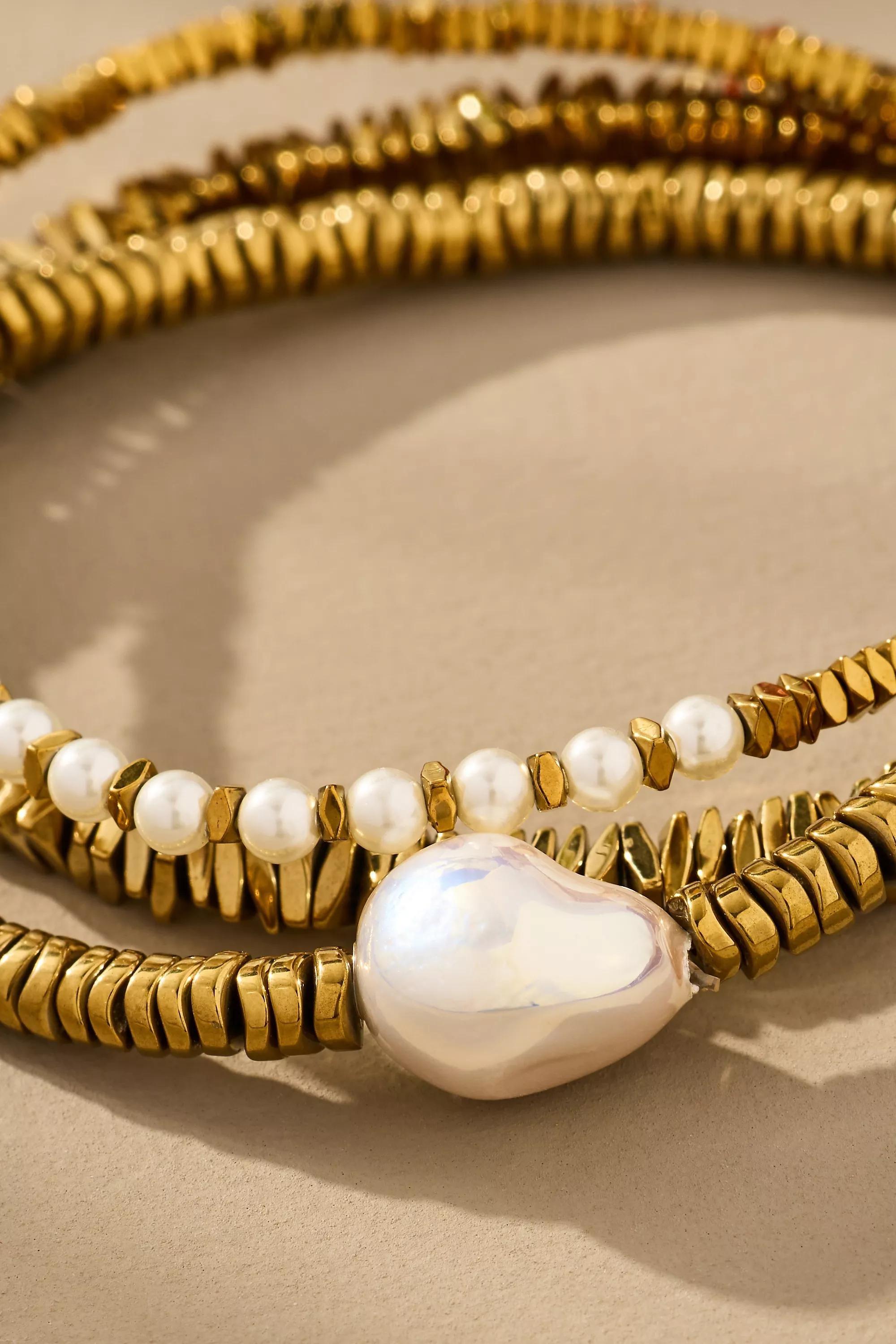 Mixed Metal Beaded Bracelets, Set Of 3, Gold, A501_0070, large image number 3