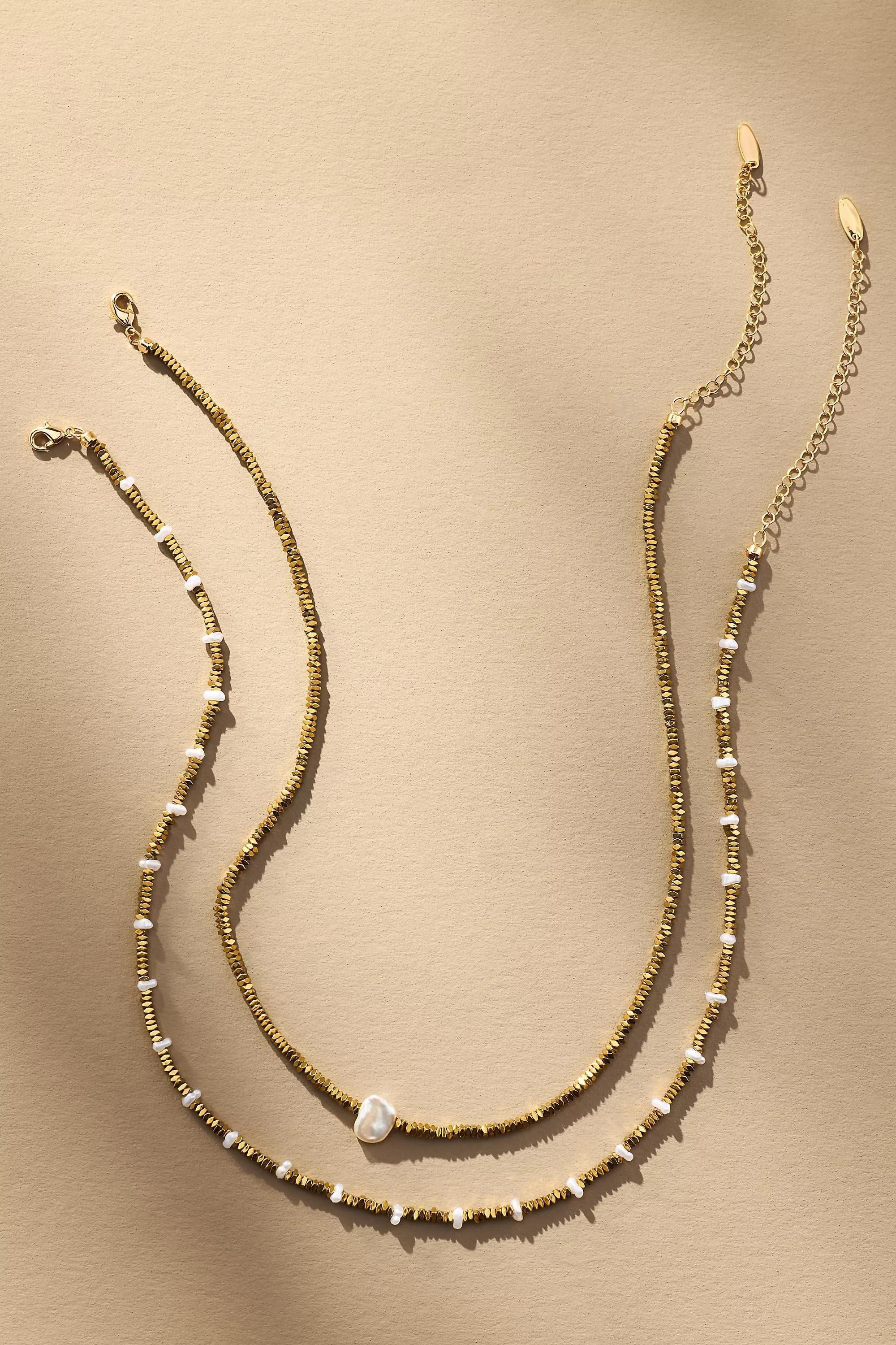 Beaded Pearl Necklaces, Set Of 2, Gold, A501_0070, large image number 0