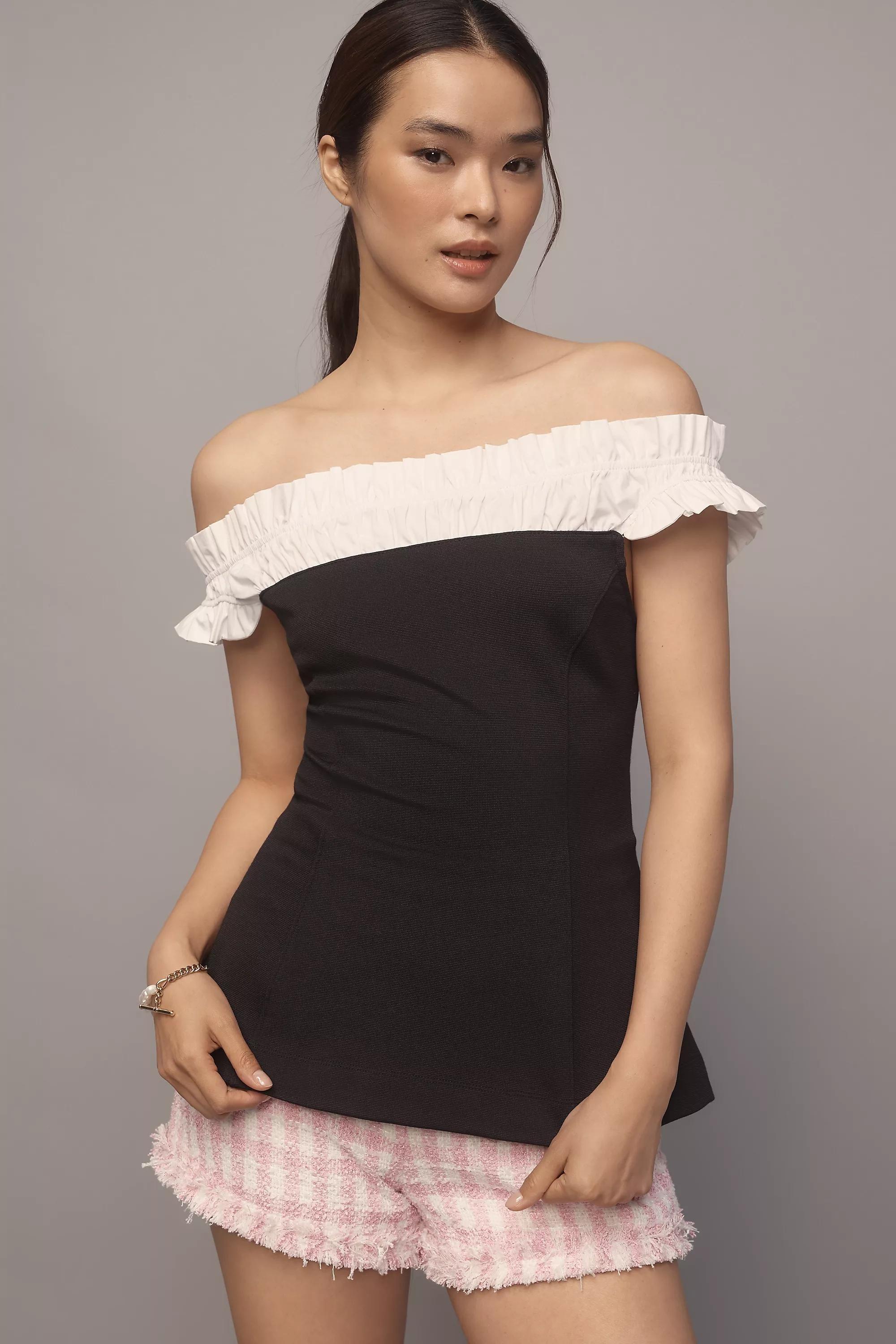 By Maeve Off-The-Shoulder Hourglass Tuxedo Top, Black, , large image number 0