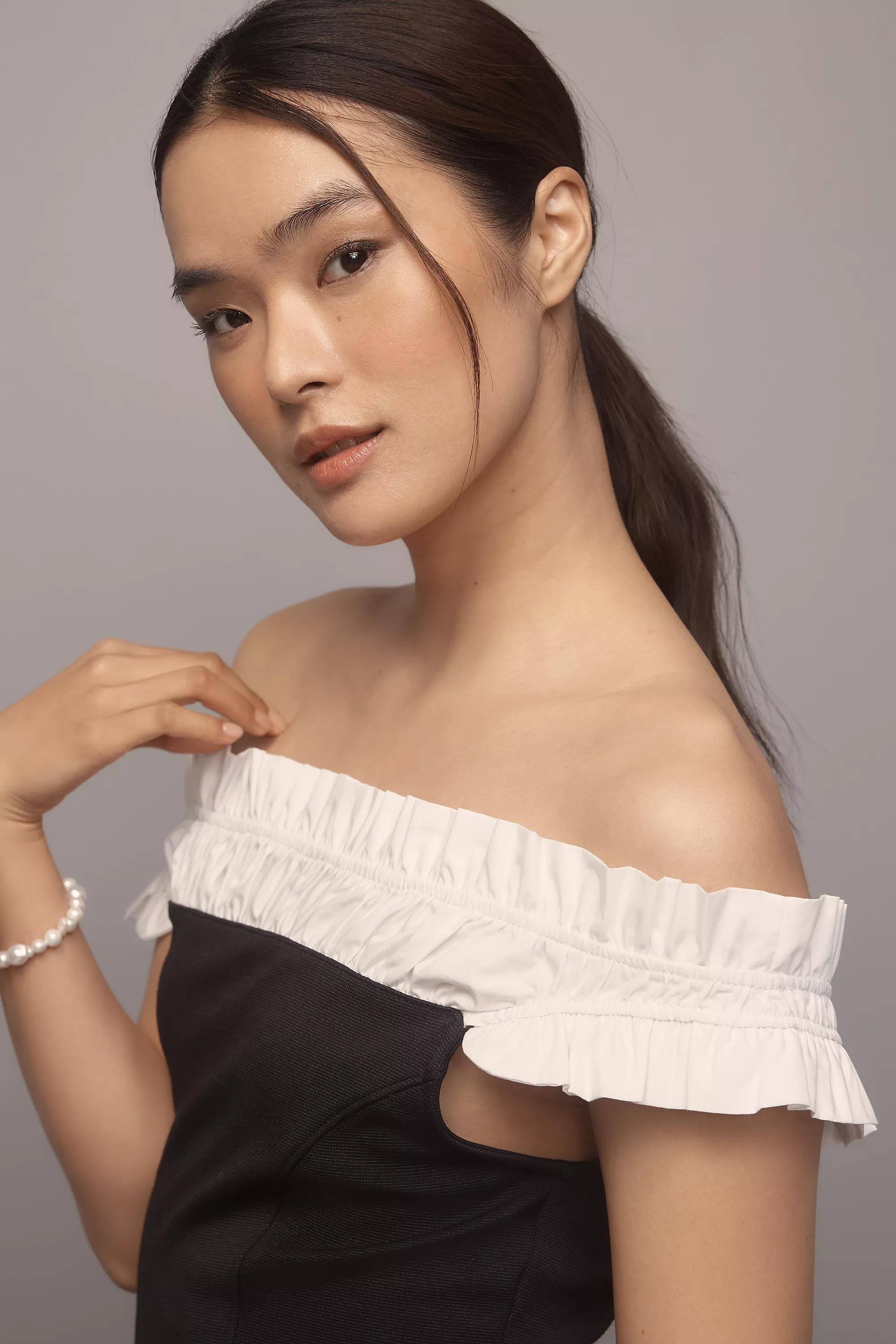 By Maeve Off-The-Shoulder Hourglass Tuxedo Top, Black, , large image number 1