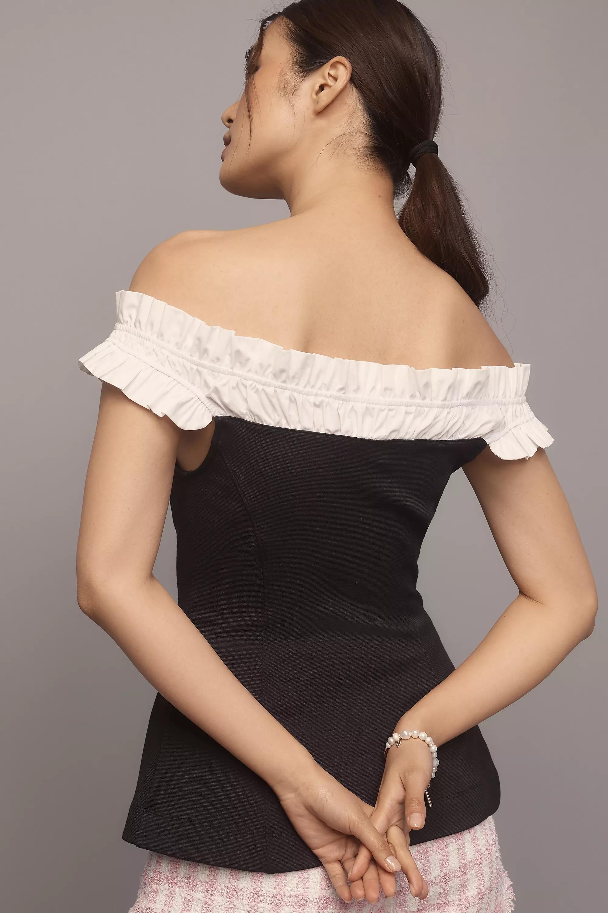 By Maeve Off-The-Shoulder Hourglass Tuxedo Top, Black, , large image number 2