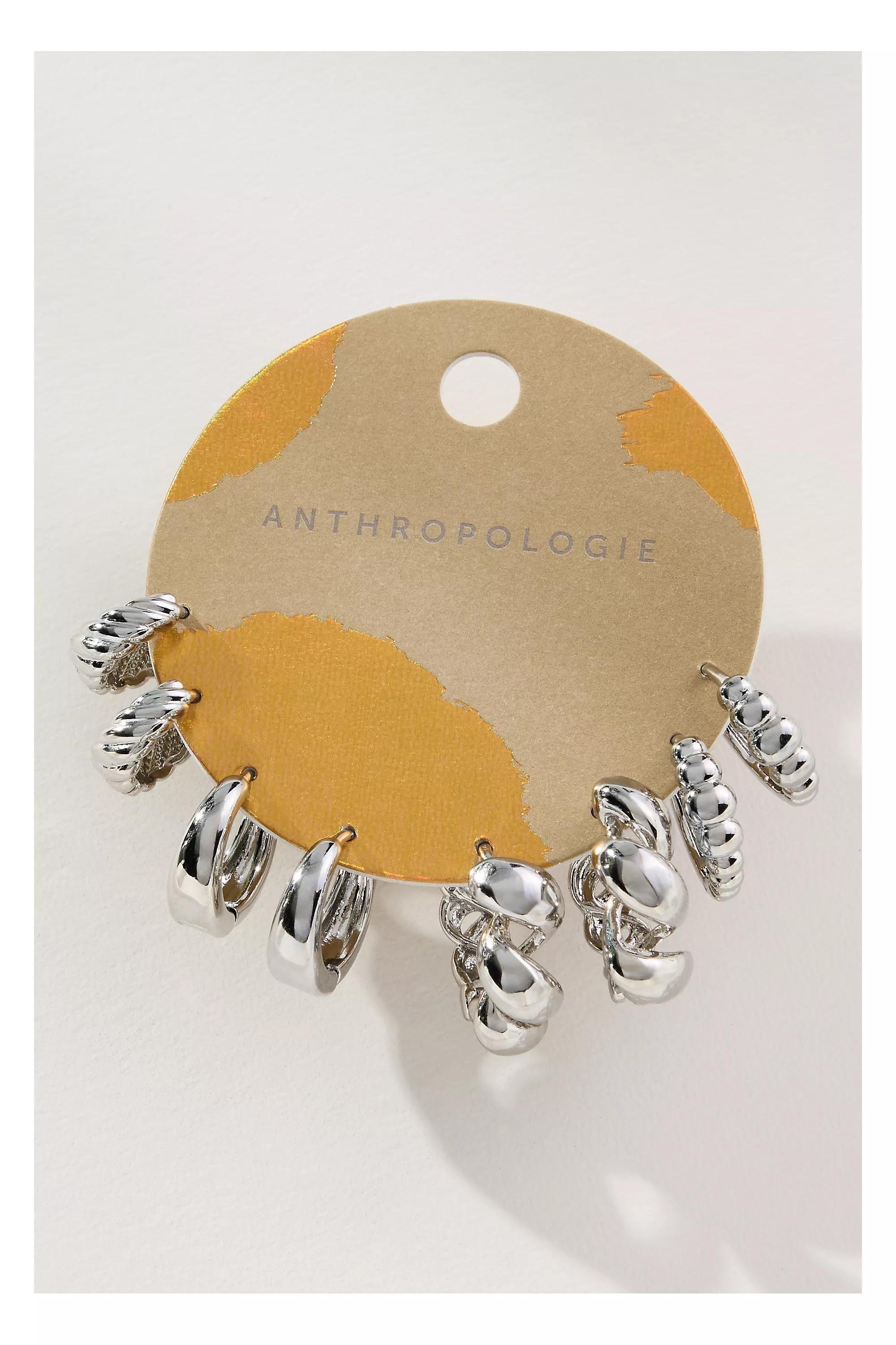 Mixed Rib Huggie Hoop Earrings, Set Of 4, Silver, A501_0007, large image number 0