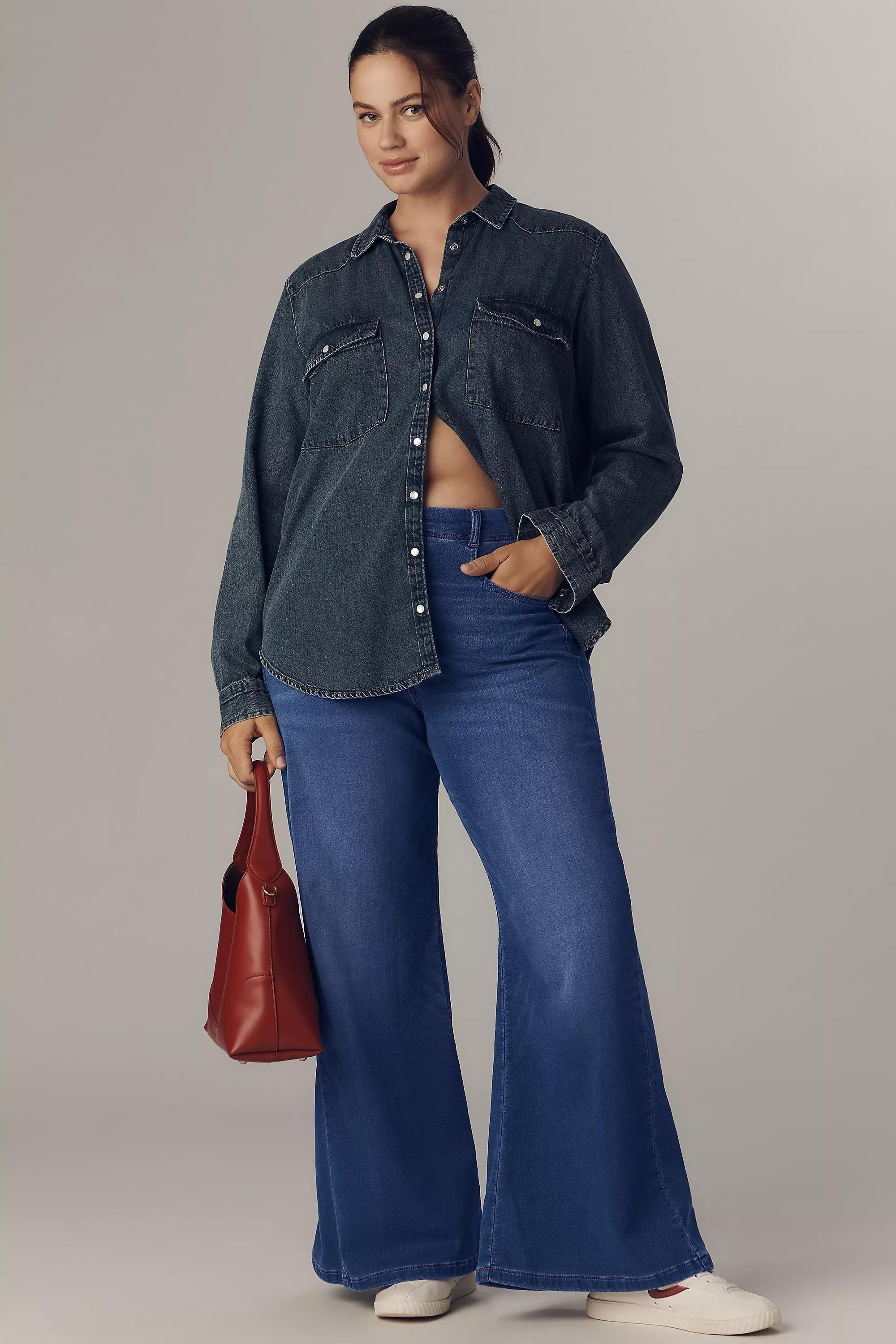 By Pilcro The Adi Knit Mid-Rise Flare Jeans, Blue, A501_0093, large image number 4