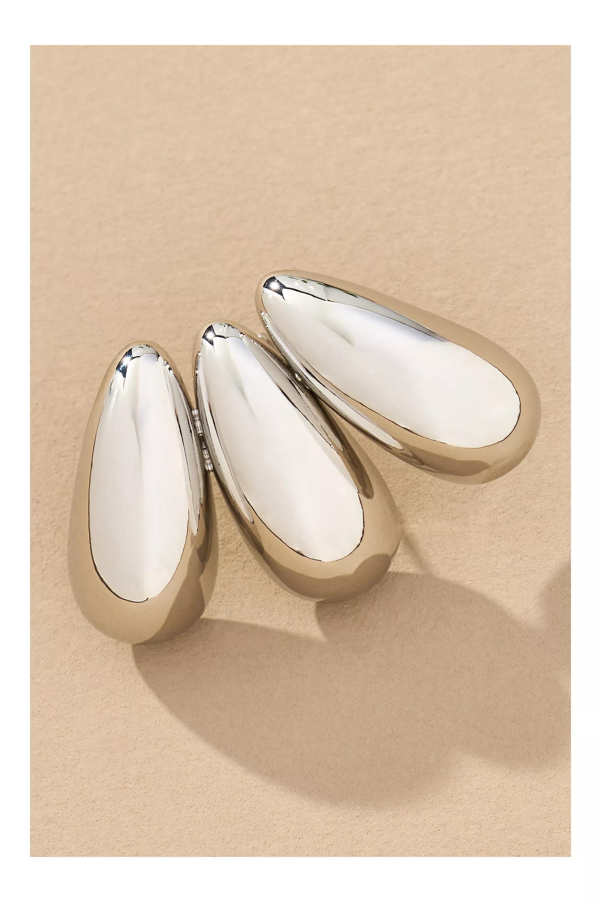 Fanned Metal Post Earrings, Silver, A501_0007, medium