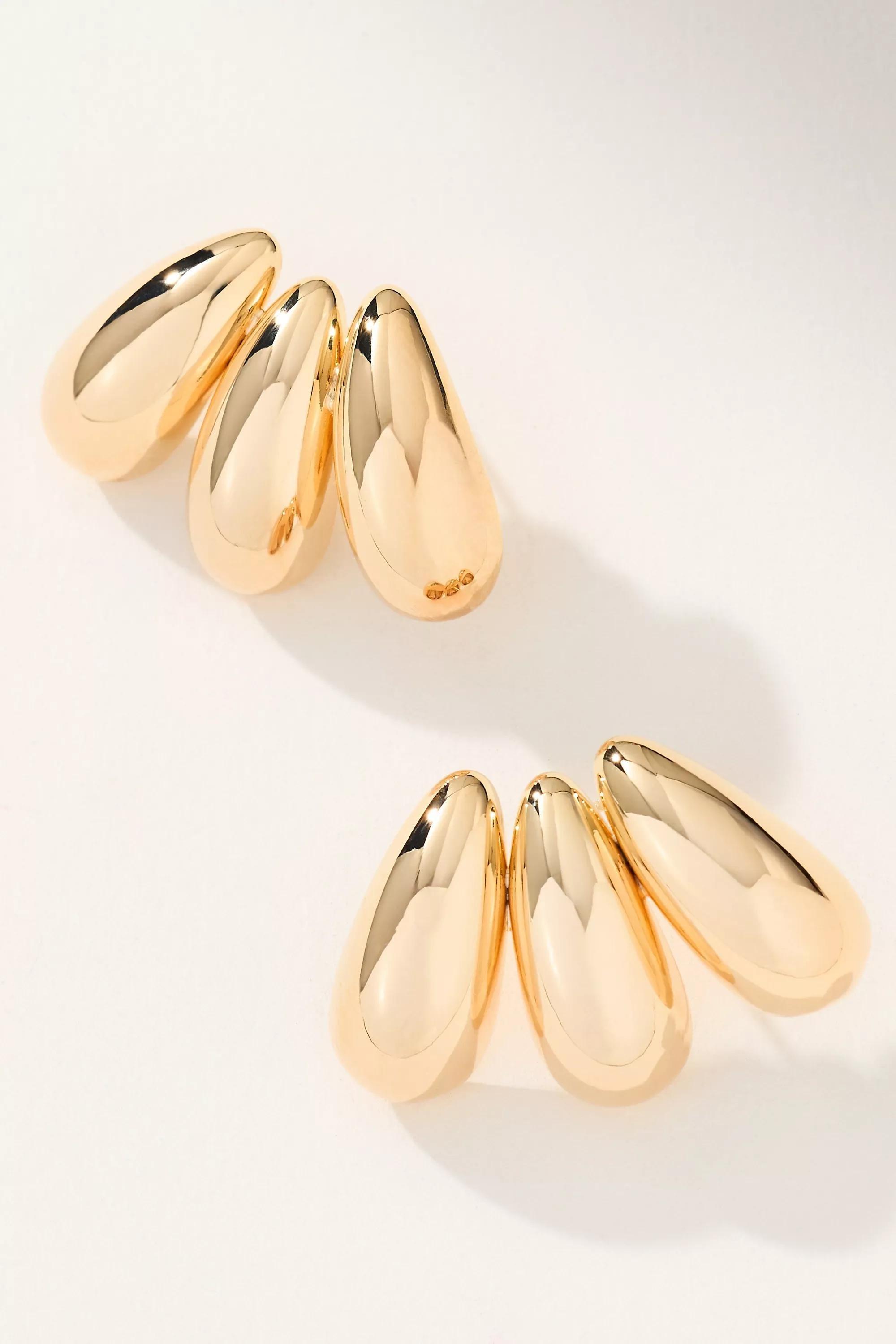 Fanned Metal Post Earrings, Gold, Gold, medium