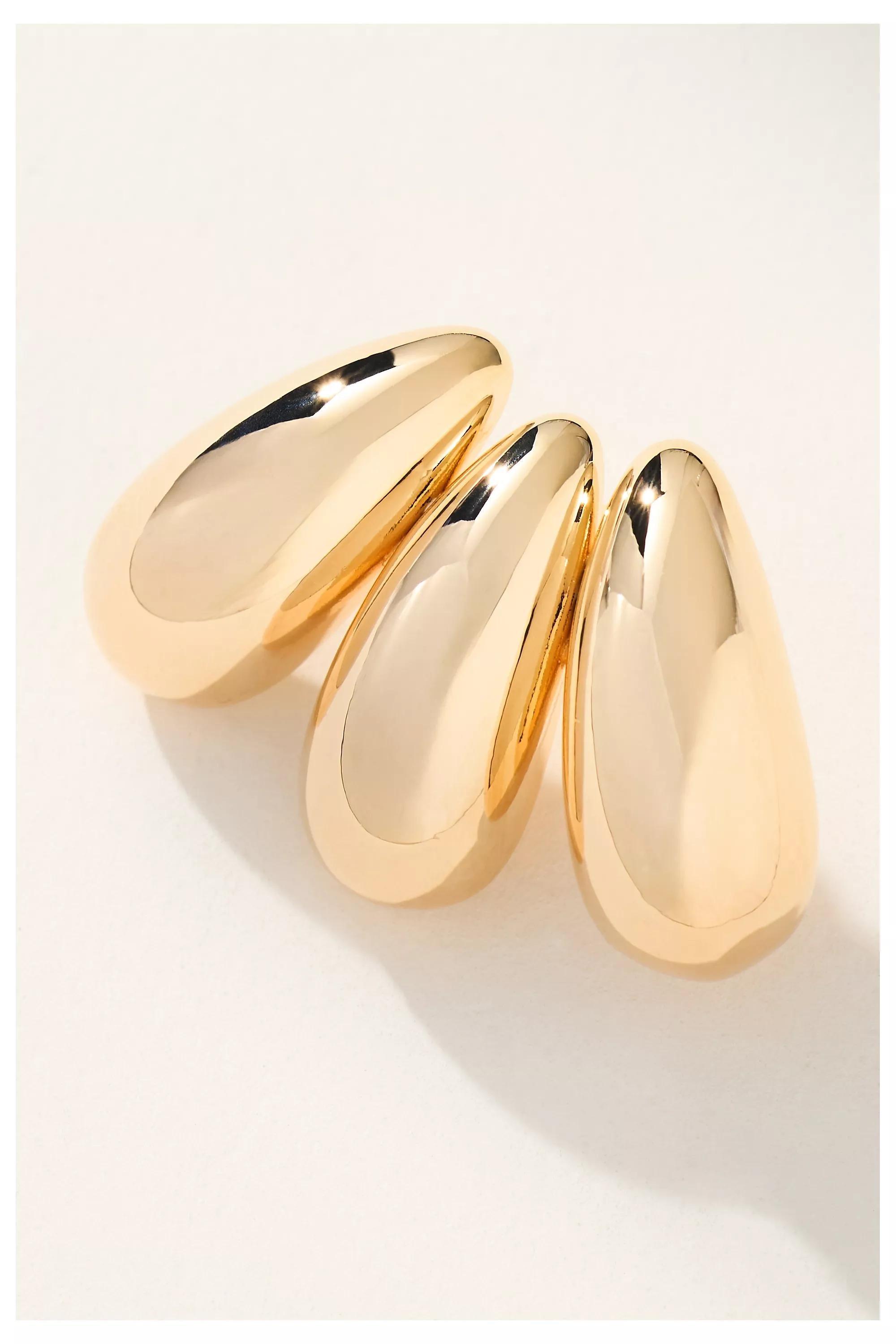 Fanned Metal Post Earrings, Gold, Gold, medium