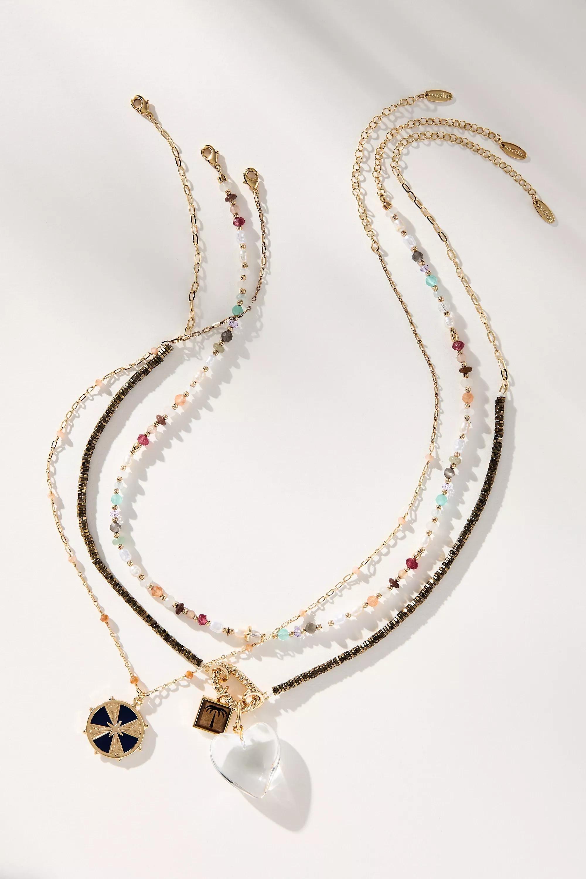 Shades Of Sea Layered Necklaces, Multicolour, A501_0000, large image number 0
