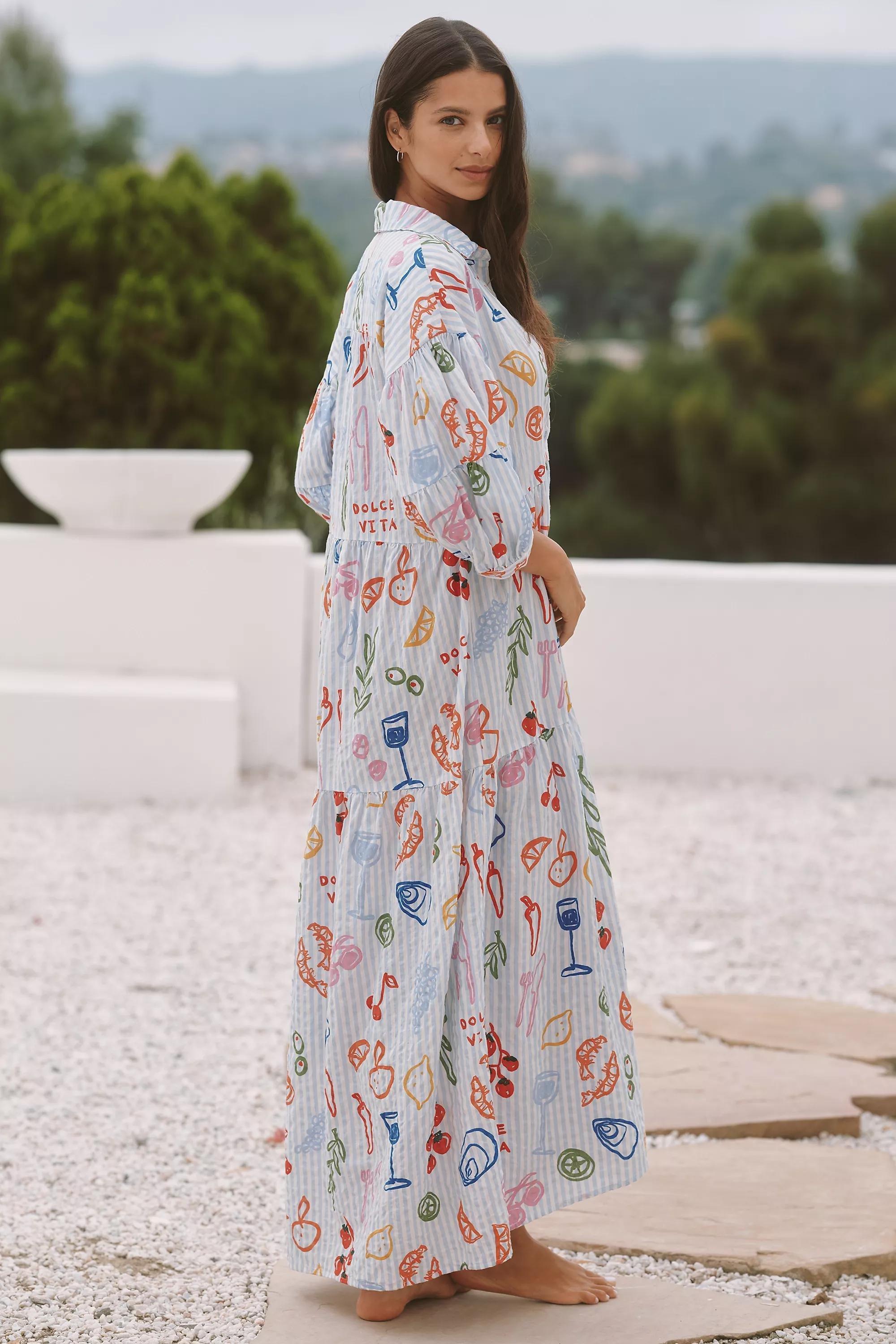 The Carolita Printed Tiered Shirt Dress, Blue, , large image number 1