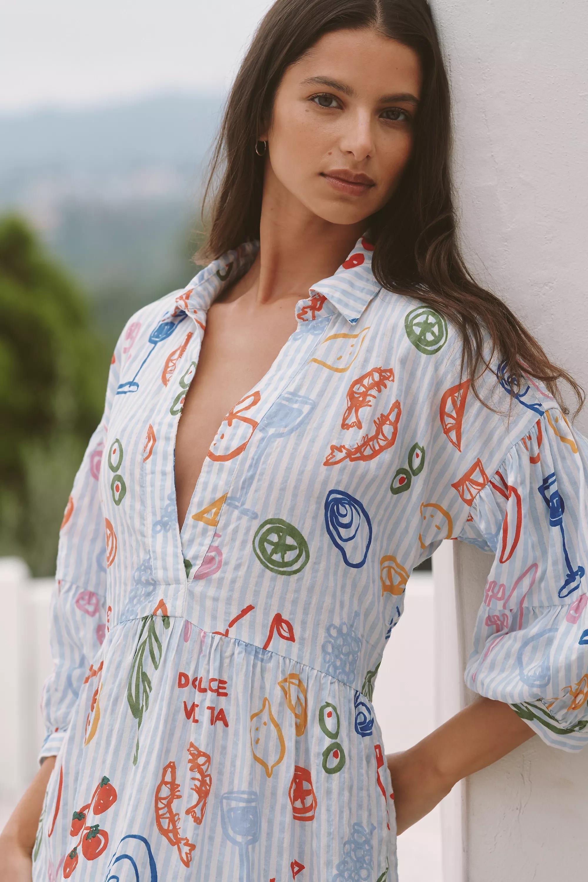 The Carolita Printed Tiered Shirt Dress, Blue, , large image number 3