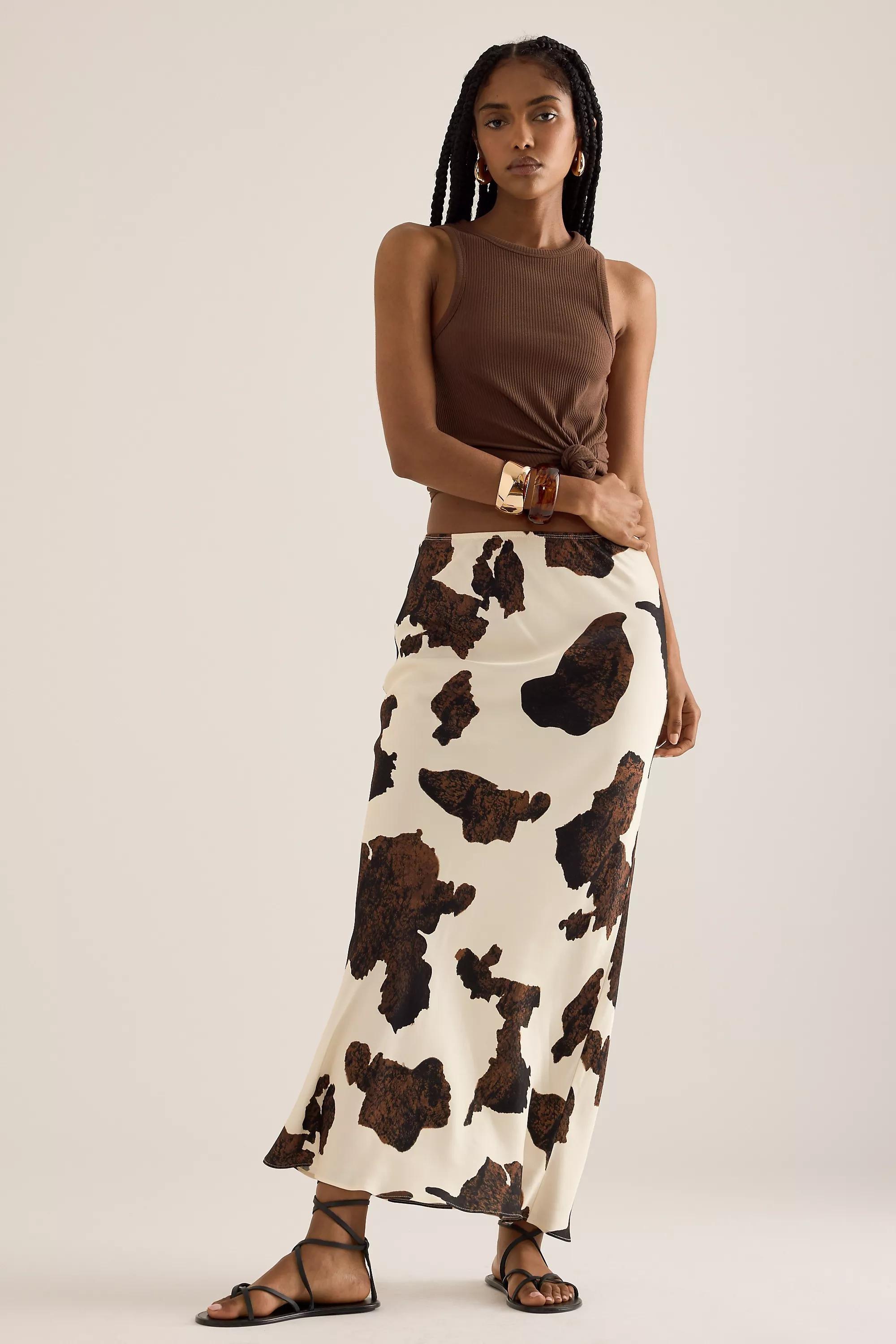 BROWN PATTERN By Anthropologie Cow Print Midi Skirt, A501_0029, large image number 1