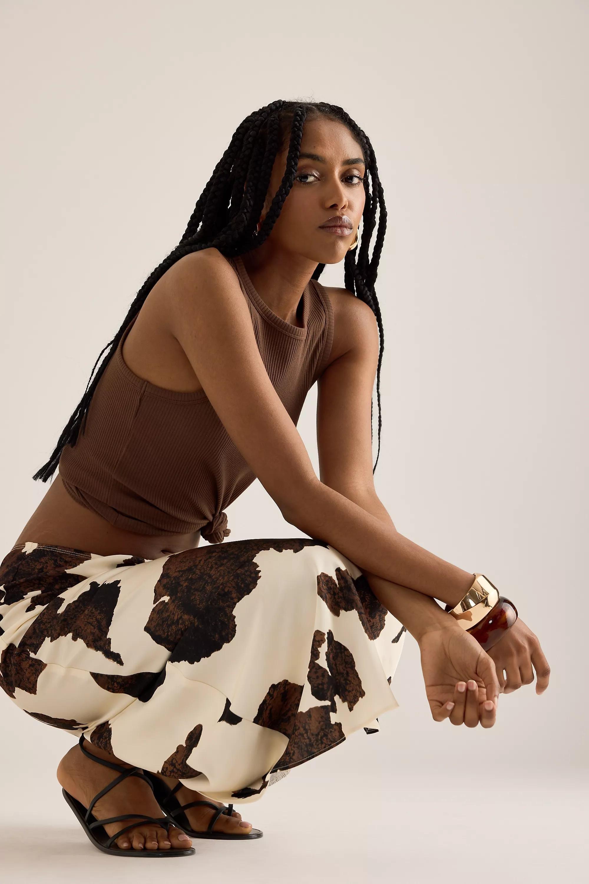 BROWN PATTERN By Anthropologie Cow Print Midi Skirt, A501_0029, large image number 2