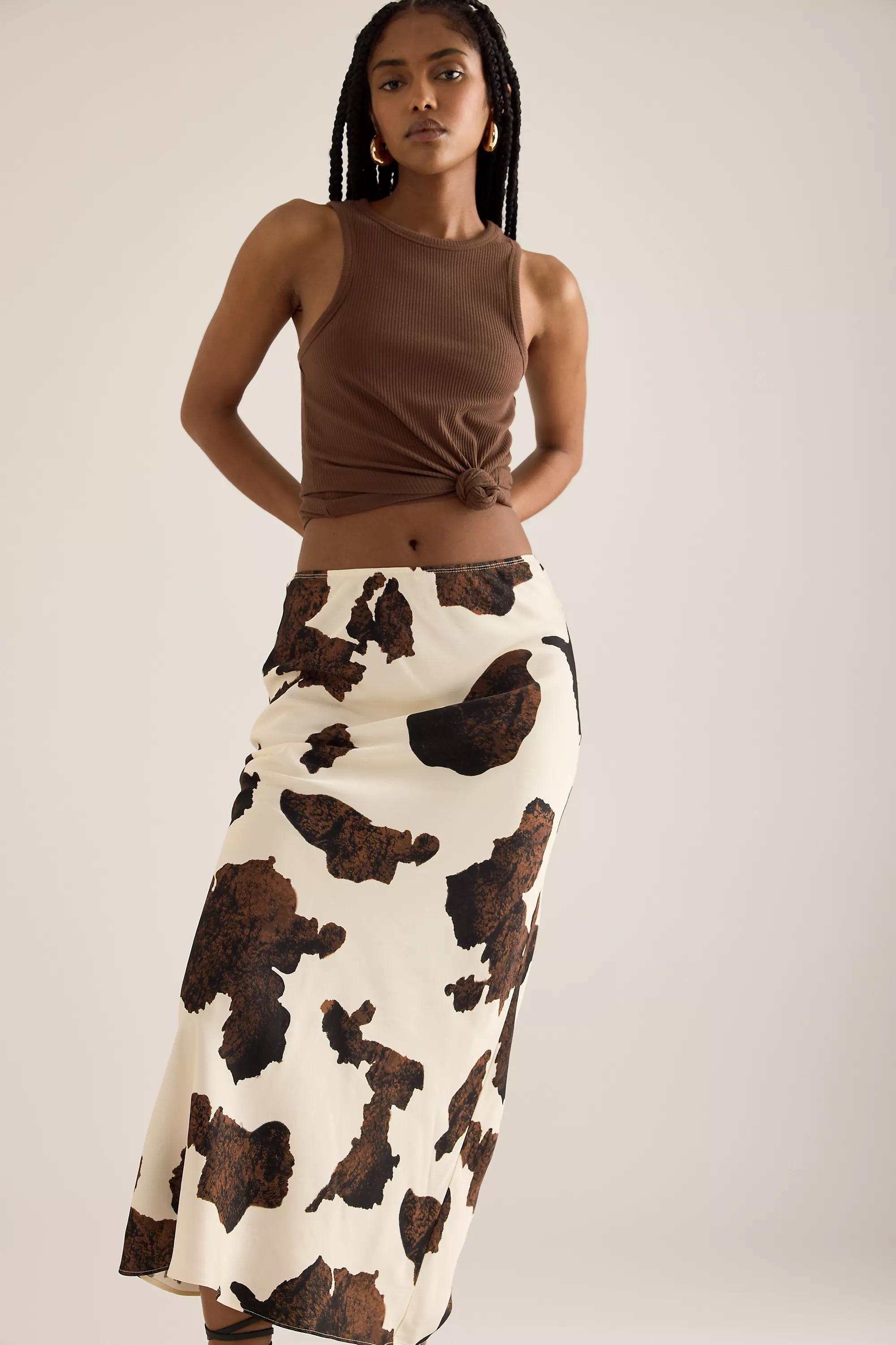 BROWN PATTERN By Anthropologie Cow Print Midi Skirt, A501_0029, large image number 4
