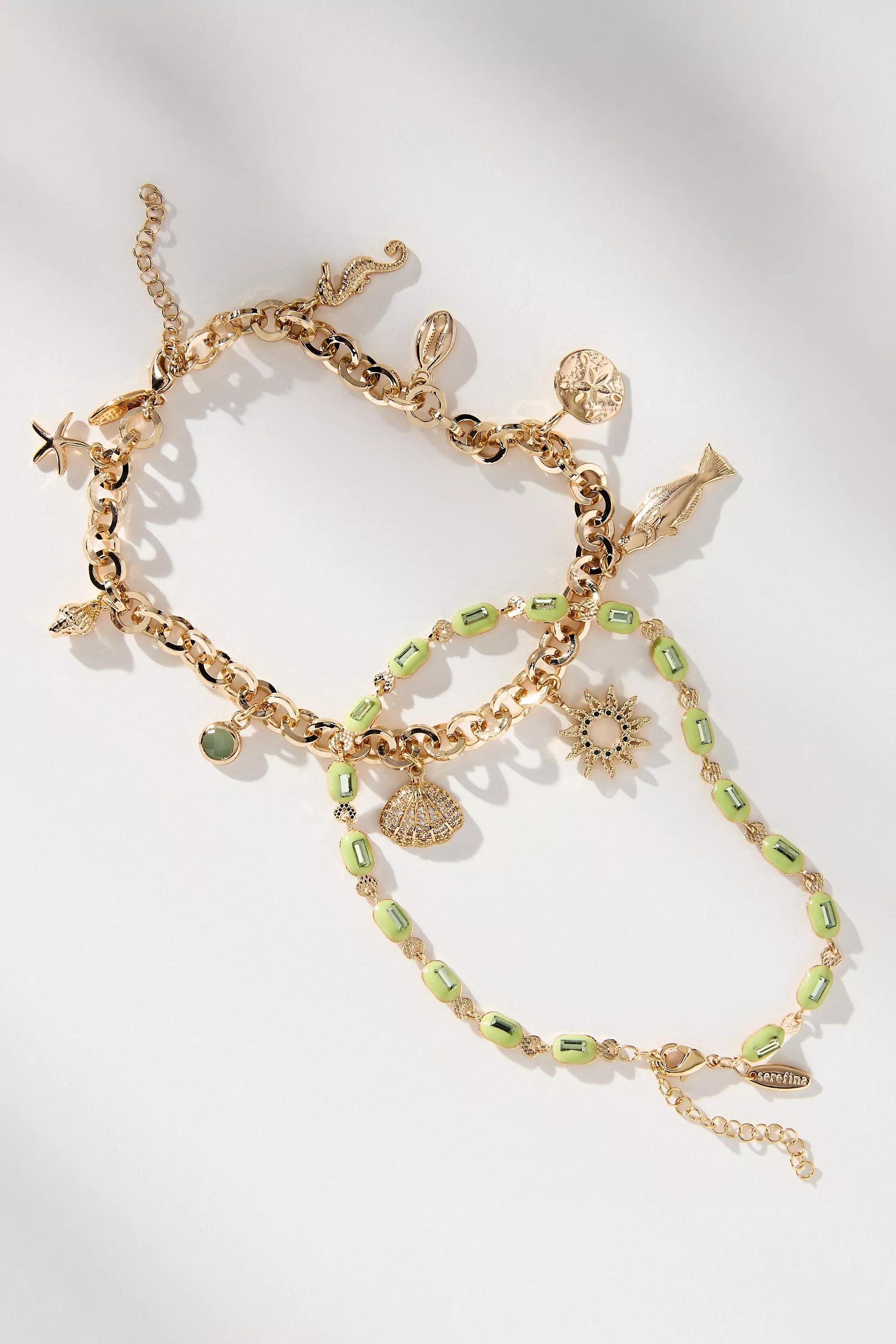 Beaded Charm Anklets, Set Of 2, Yellow, A501_0034, large image number 0