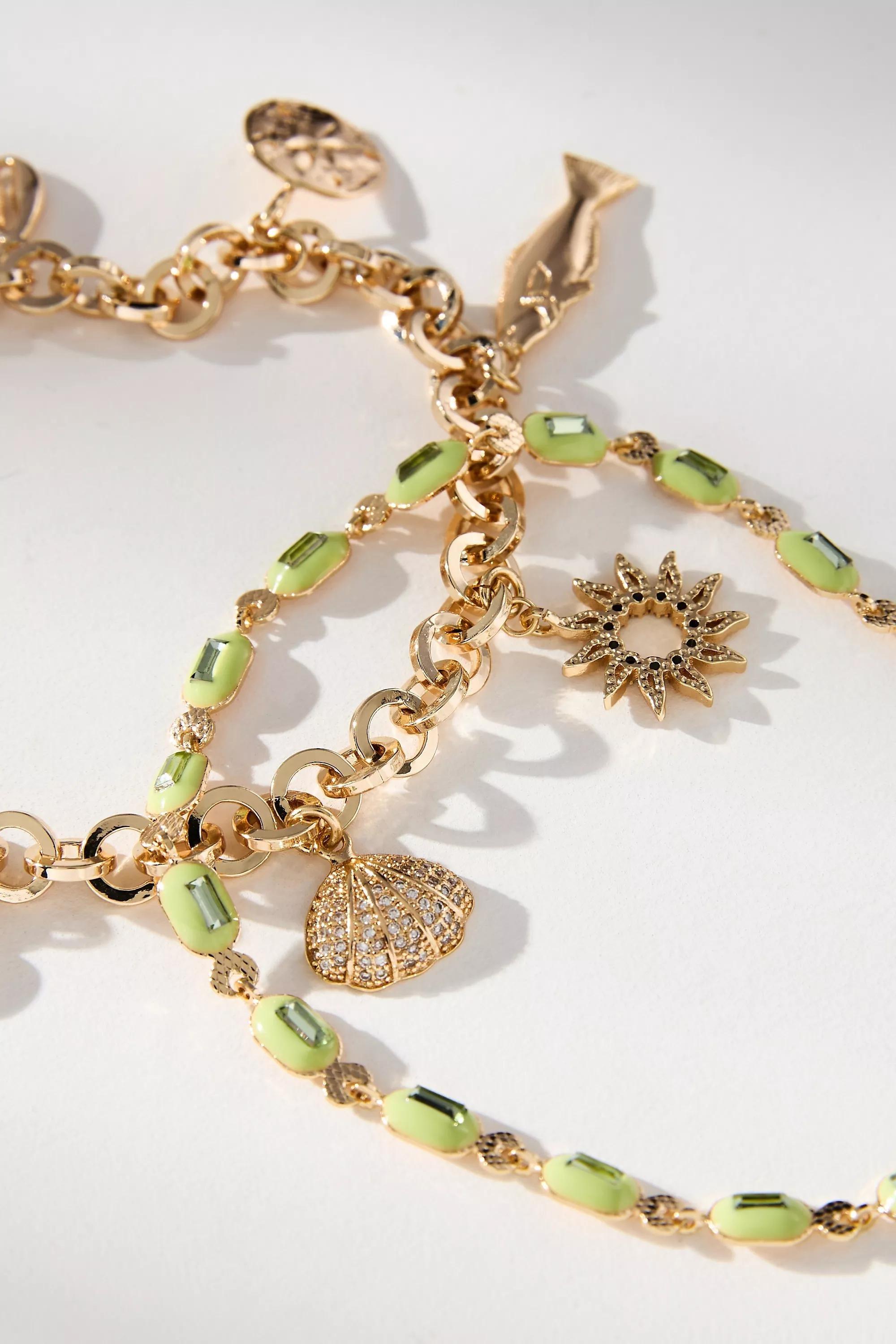 Beaded Charm Anklets, Set Of 2, Yellow, A501_0034, large image number 1