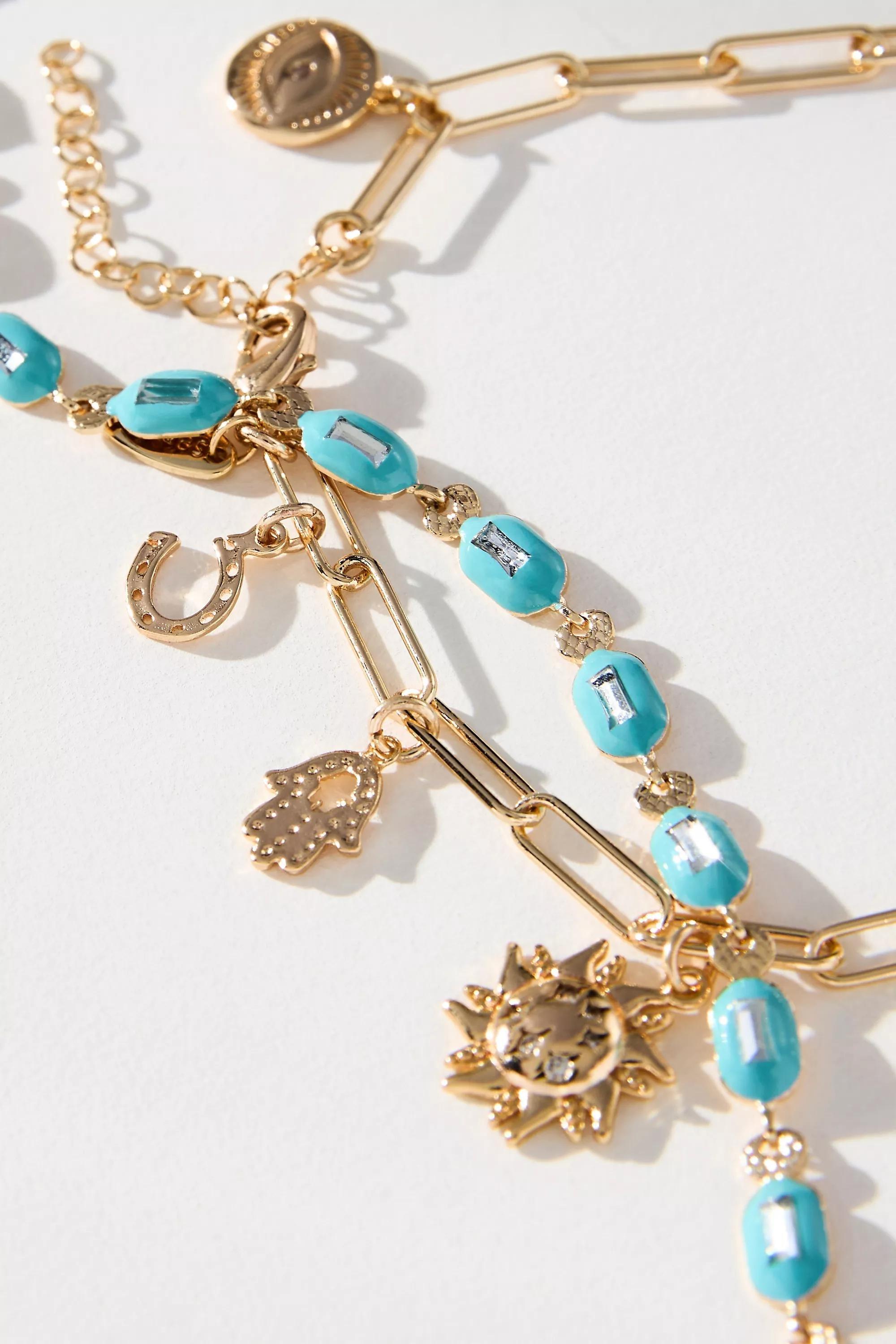 Beaded Charm Anklets, Set Of 2, Blue, A501_0045, large image number 1