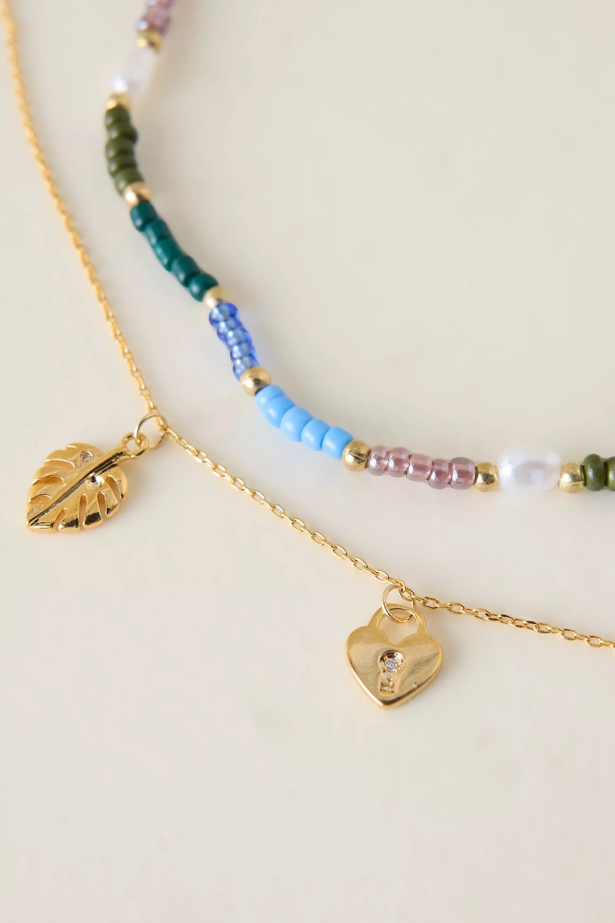 Beaded Charm Layered Necklace, Blue, A501_0040, large image number 3