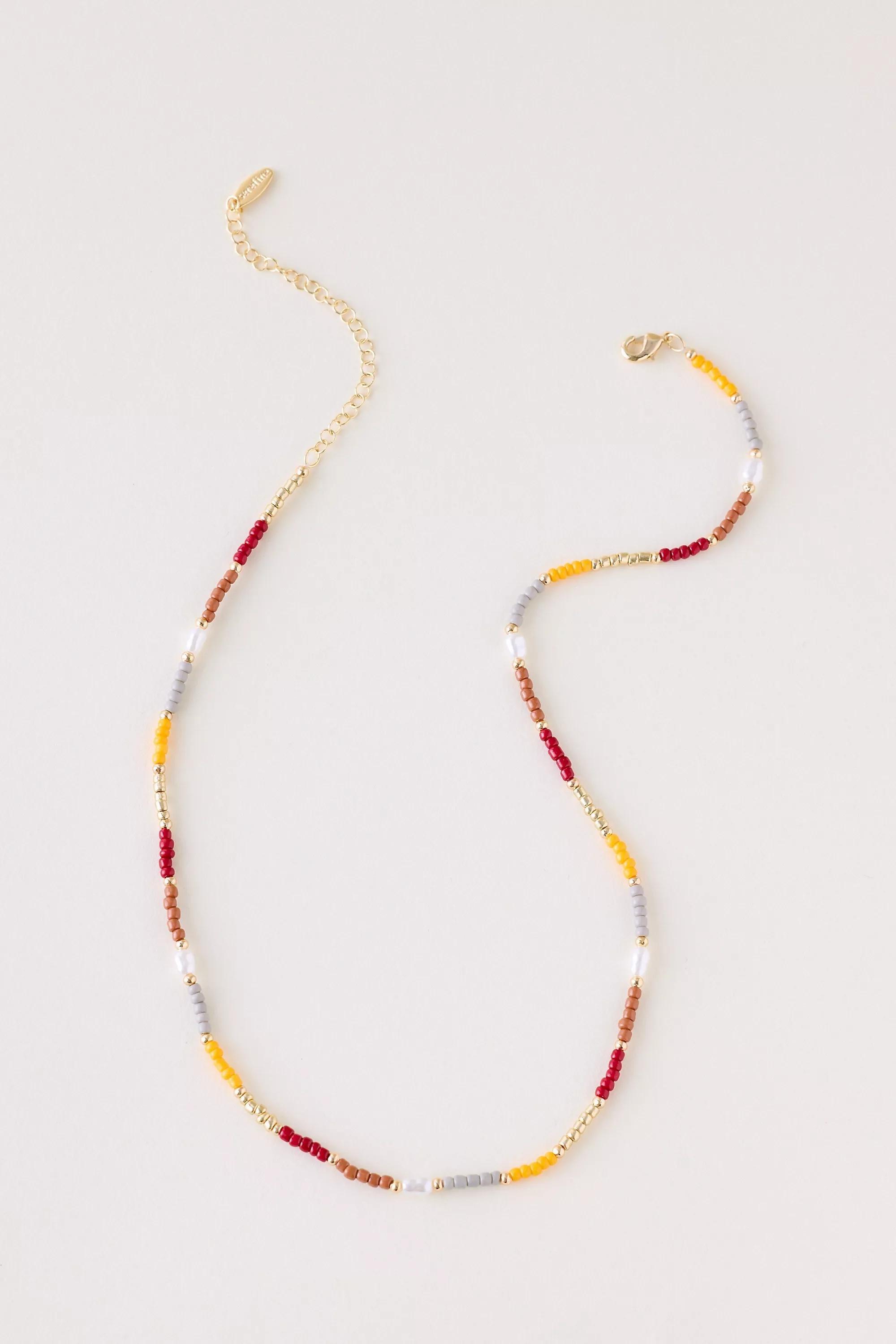 Beaded Charm Layered Necklace, Yellow, A501_0072, medium