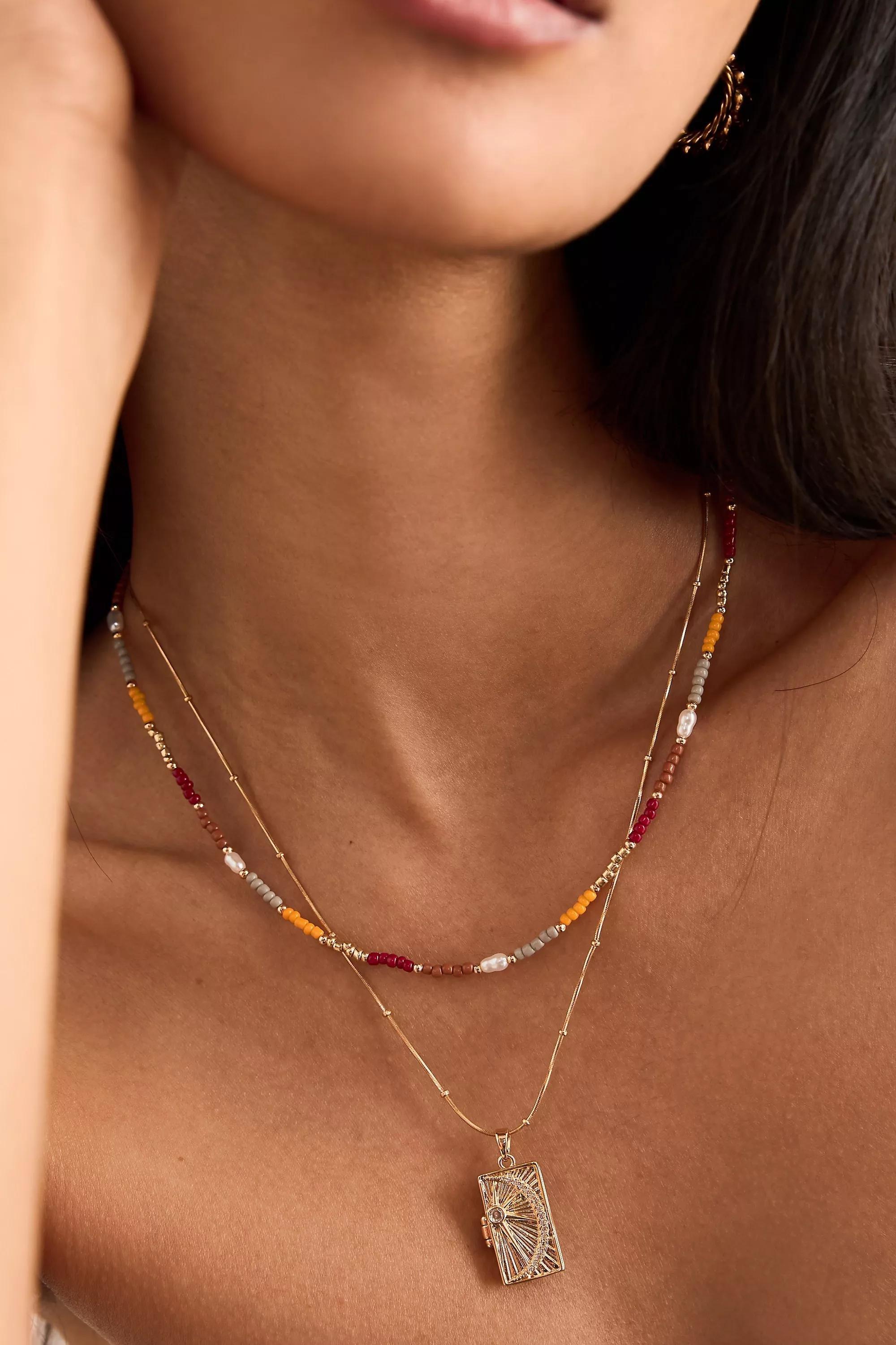 Beaded Charm Layered Necklace, Yellow, A501_0072, medium