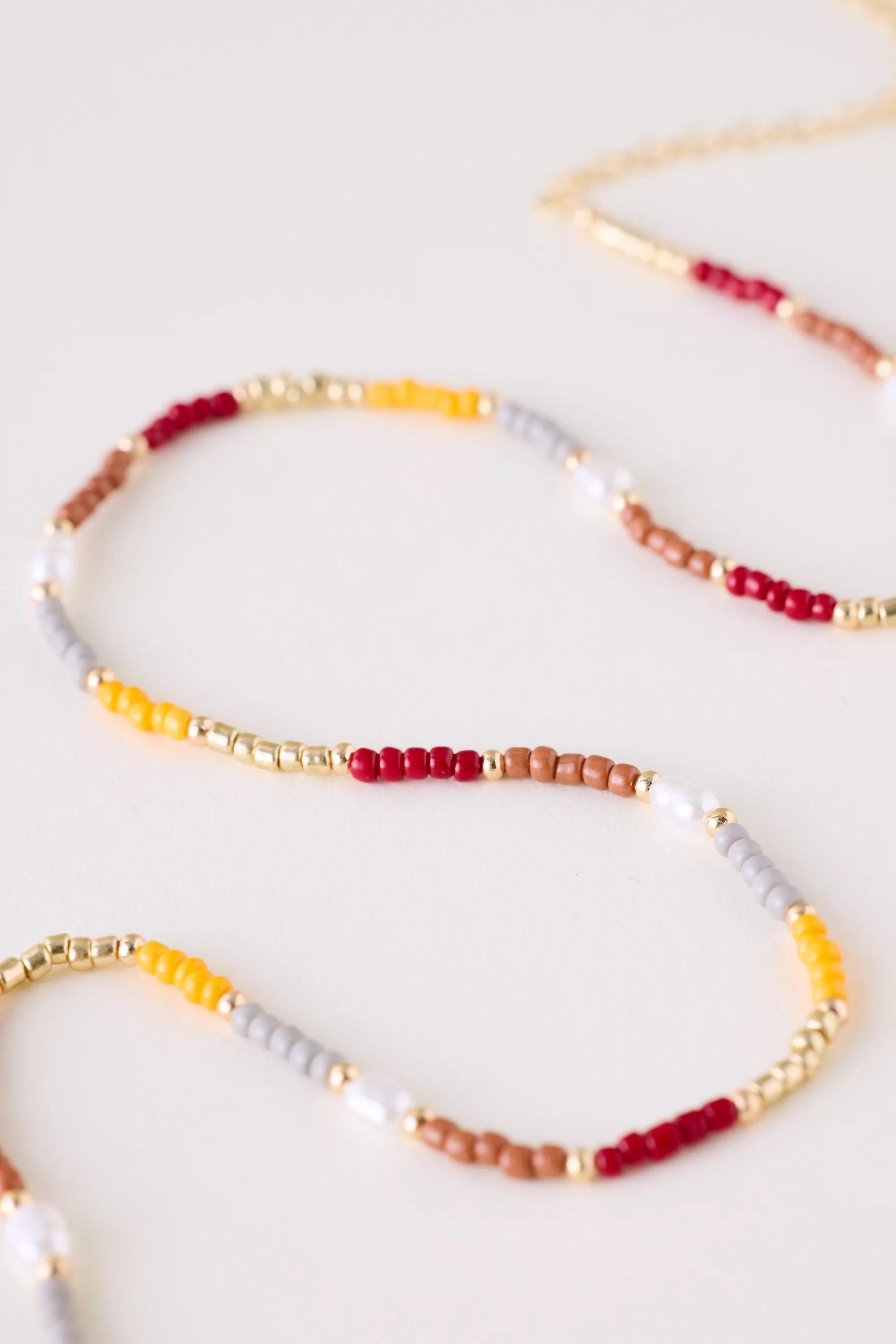 Beaded Charm Layered Necklace, Yellow, A501_0072, large image number 3