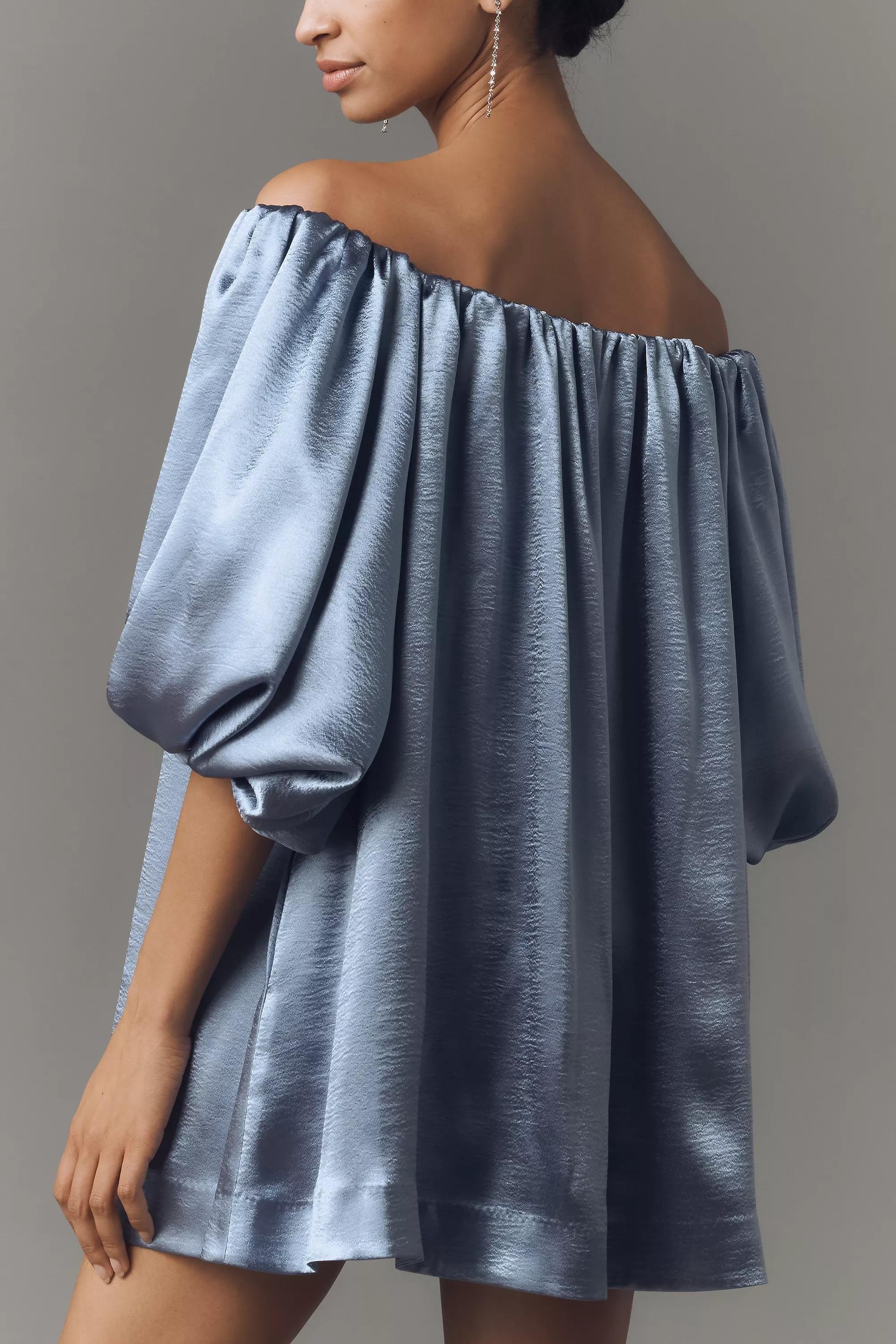 SLATE Mare Mare Off-The-Shoulder Puff-Sleeve Shine Mini Dress, A501_0044, medium