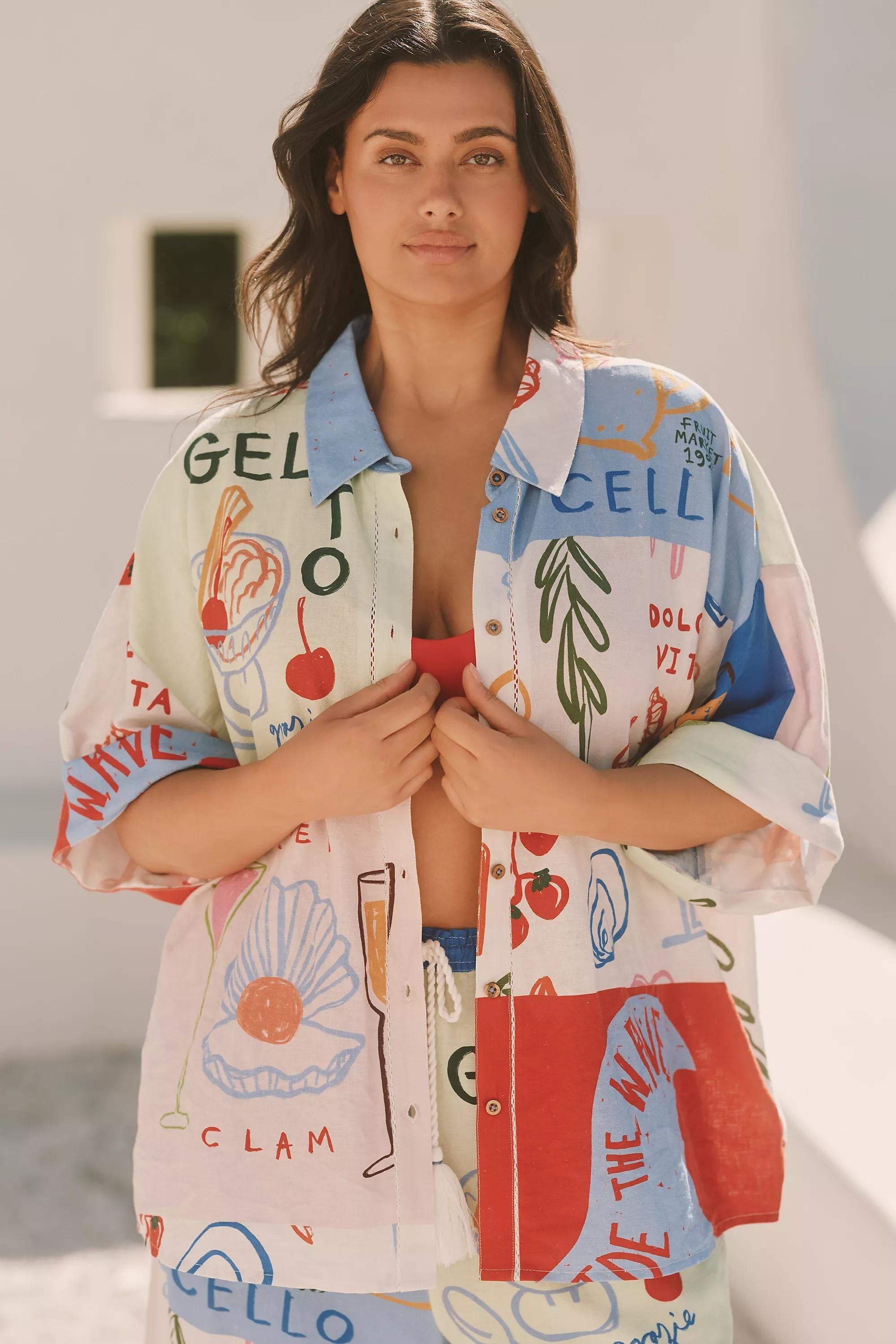 Jordan Nickson X Celandine Linen Printed Blouse, Multicolour, A501_0090, large image number 1