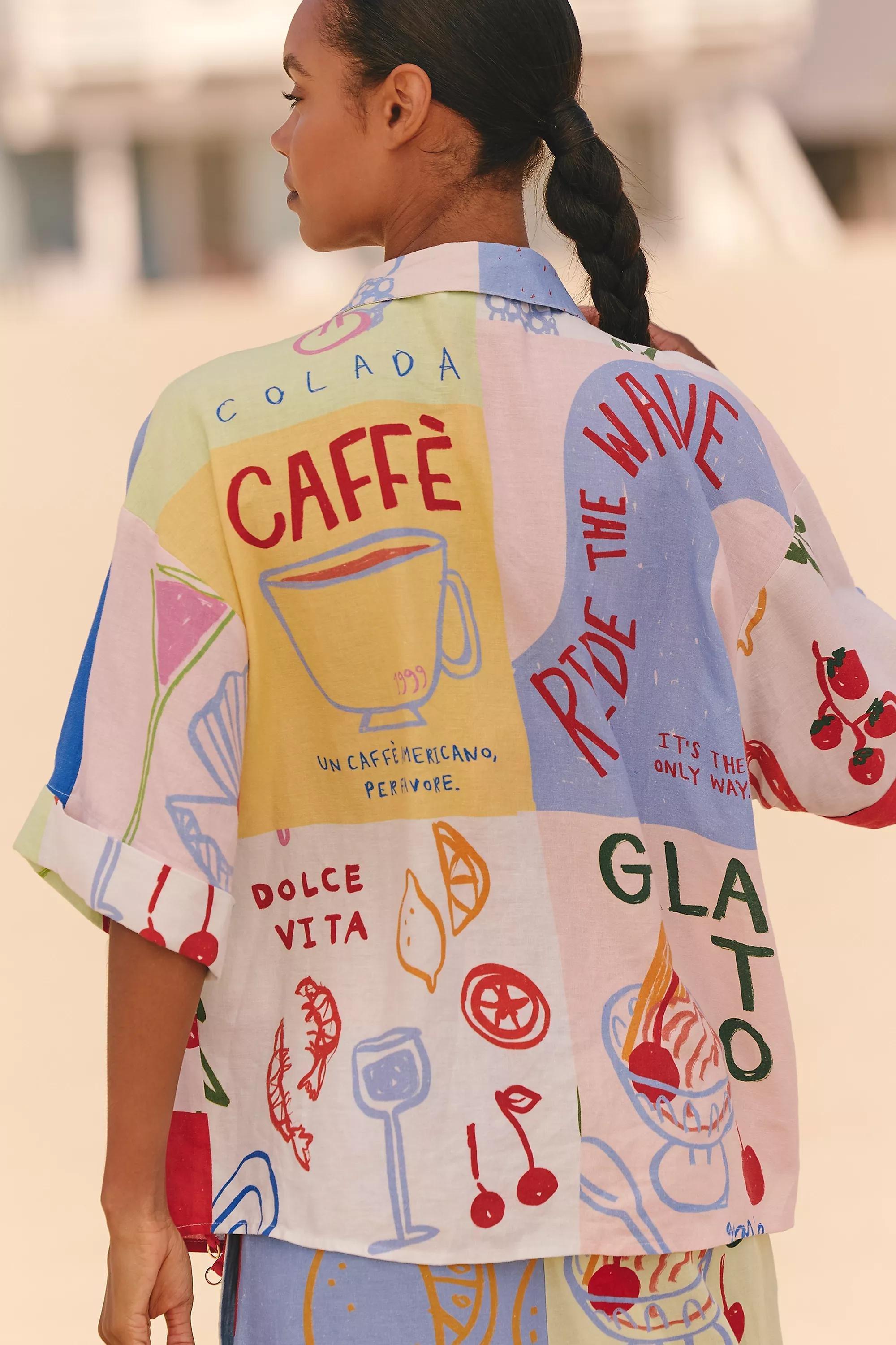 Jordan Nickson X Celandine Linen Printed Blouse, Multicolour, A501_0090, large image number 2