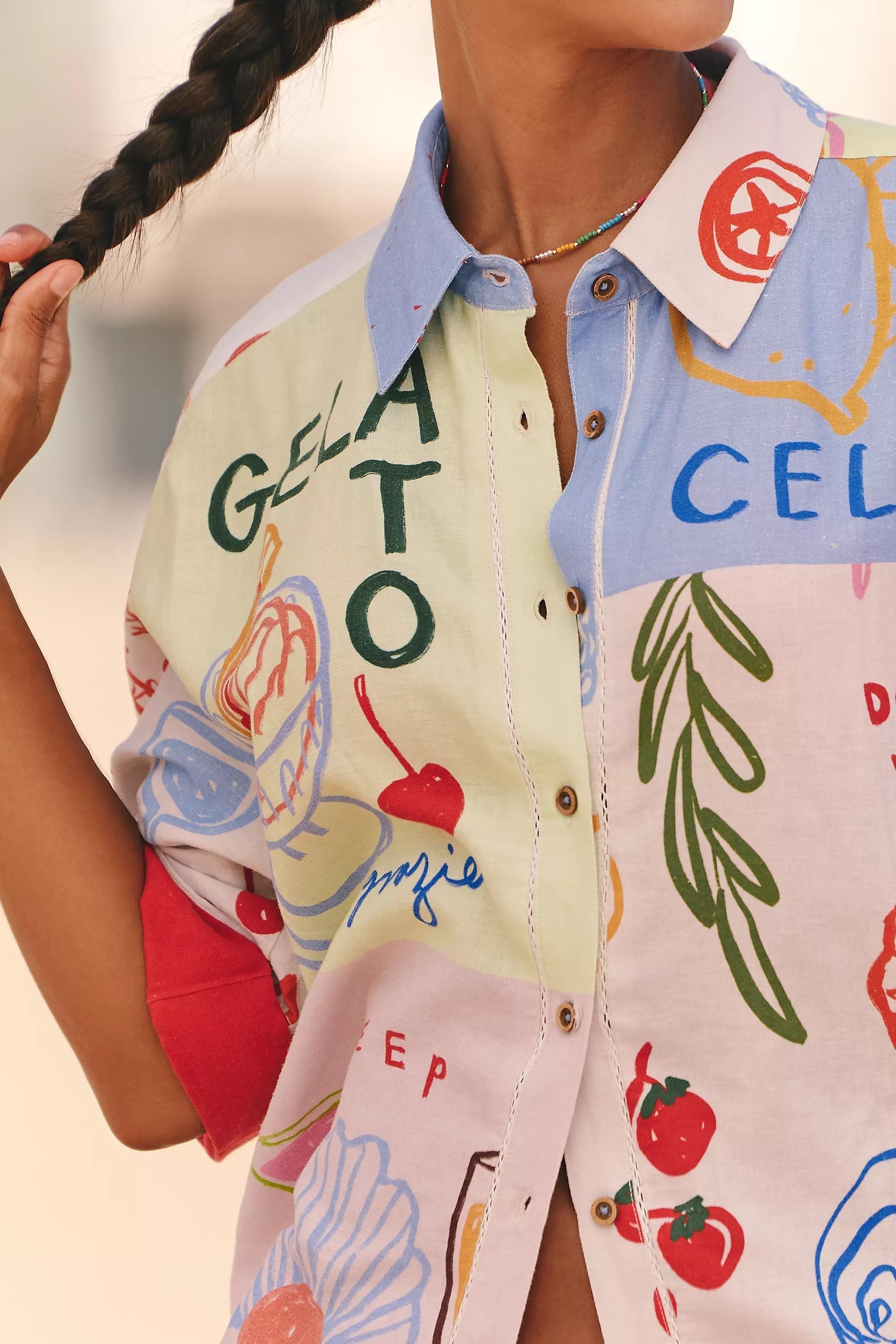 Jordan Nickson X Celandine Linen Printed Blouse, Multicolour, A501_0090, large image number 4