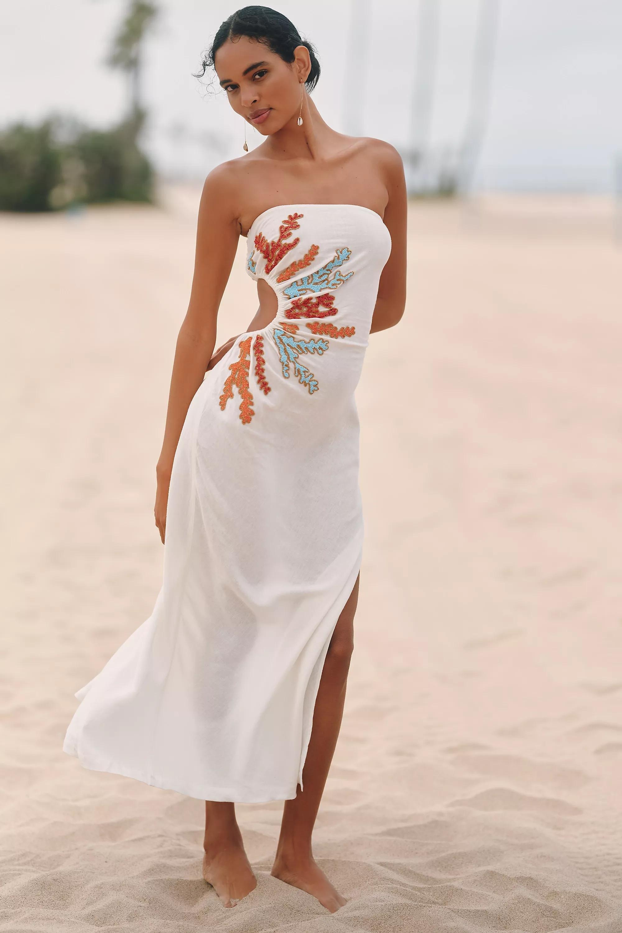 By Celandine Strapless Cutout Linen Blend Dress, White, A501_0010, large image number 1