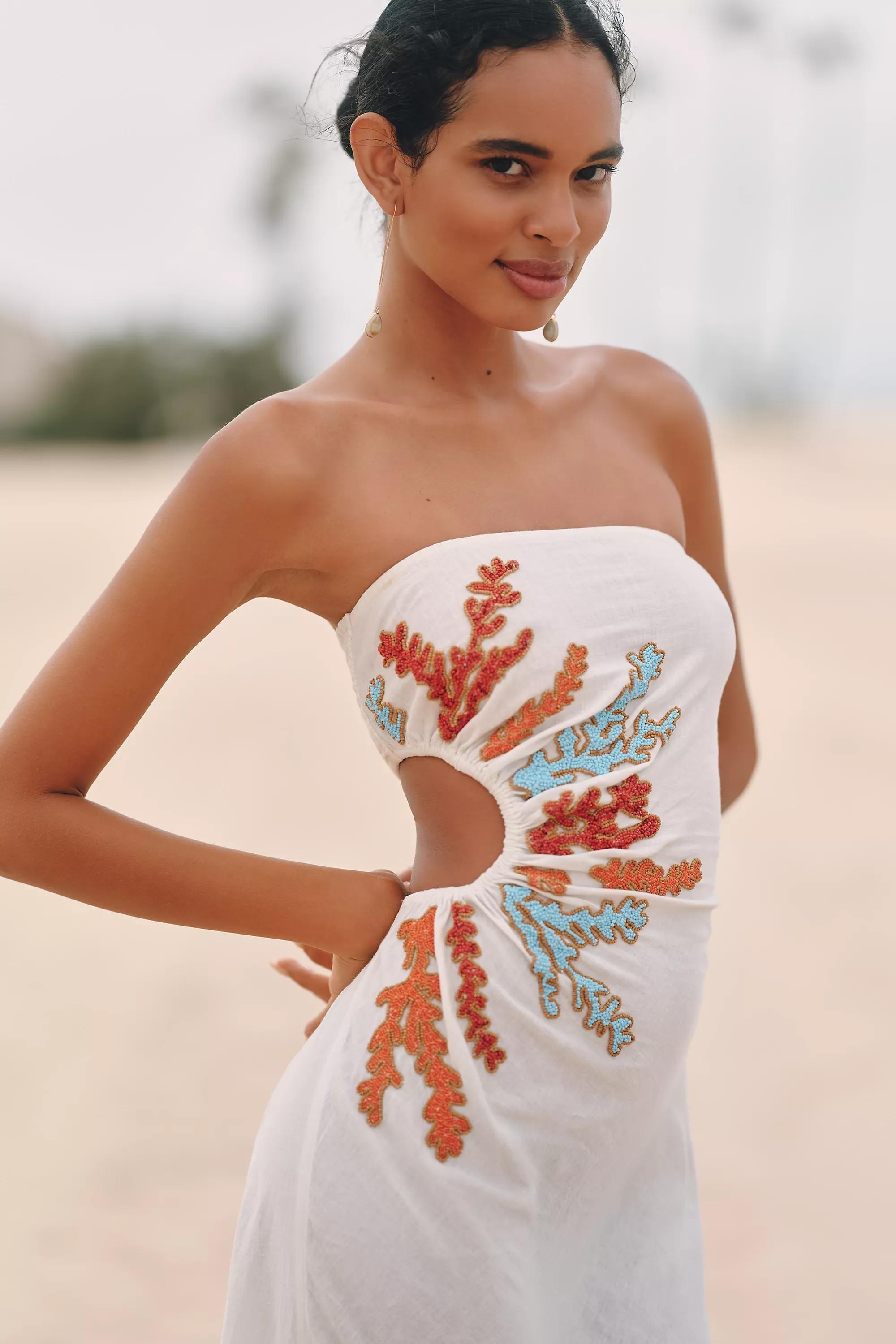 By Celandine Strapless Cutout Linen Blend Dress, White, A501_0010, large image number 5