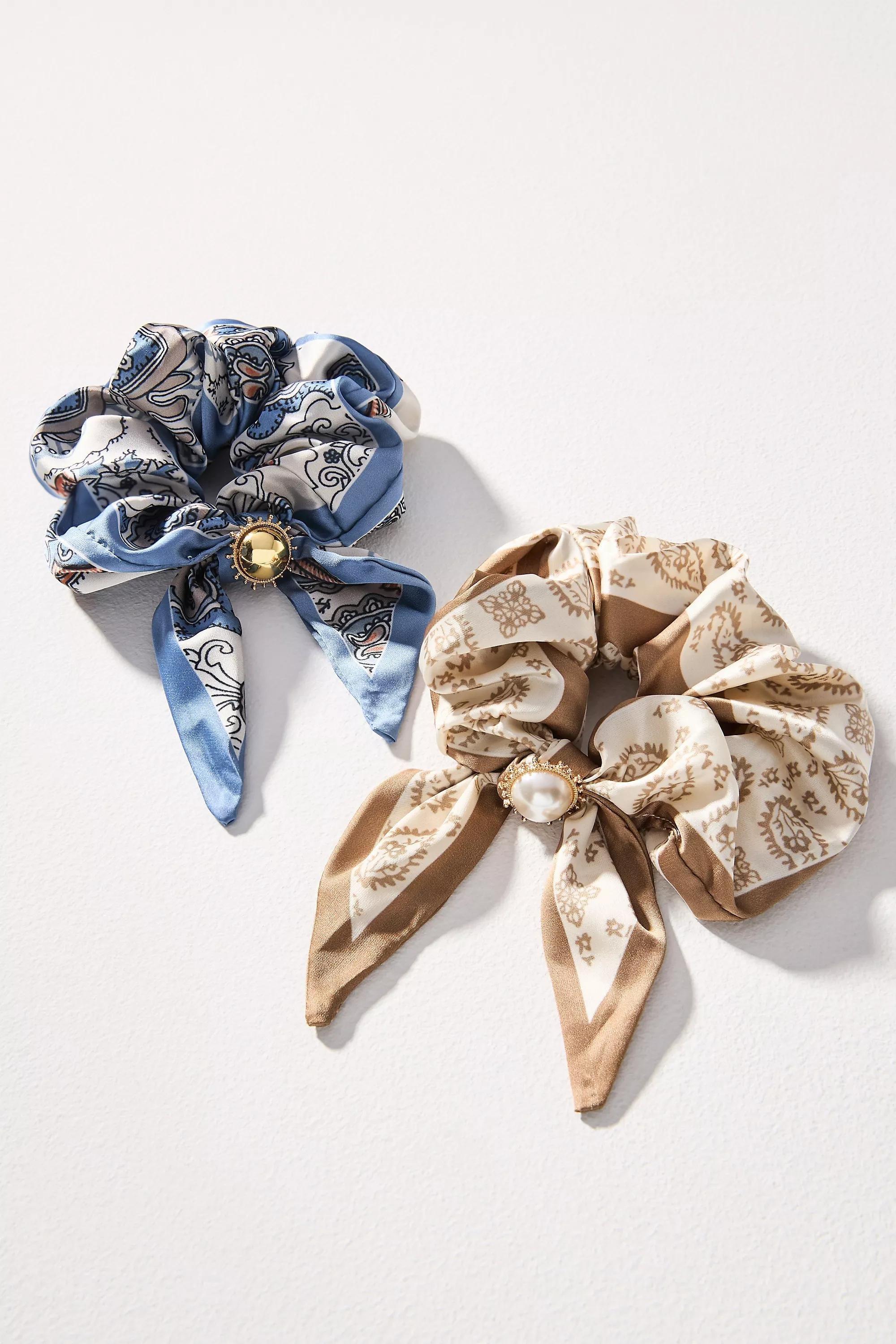 Charmed Scarf Scrunchies, Set Of 2, Blue, A501_0048, large image number 1