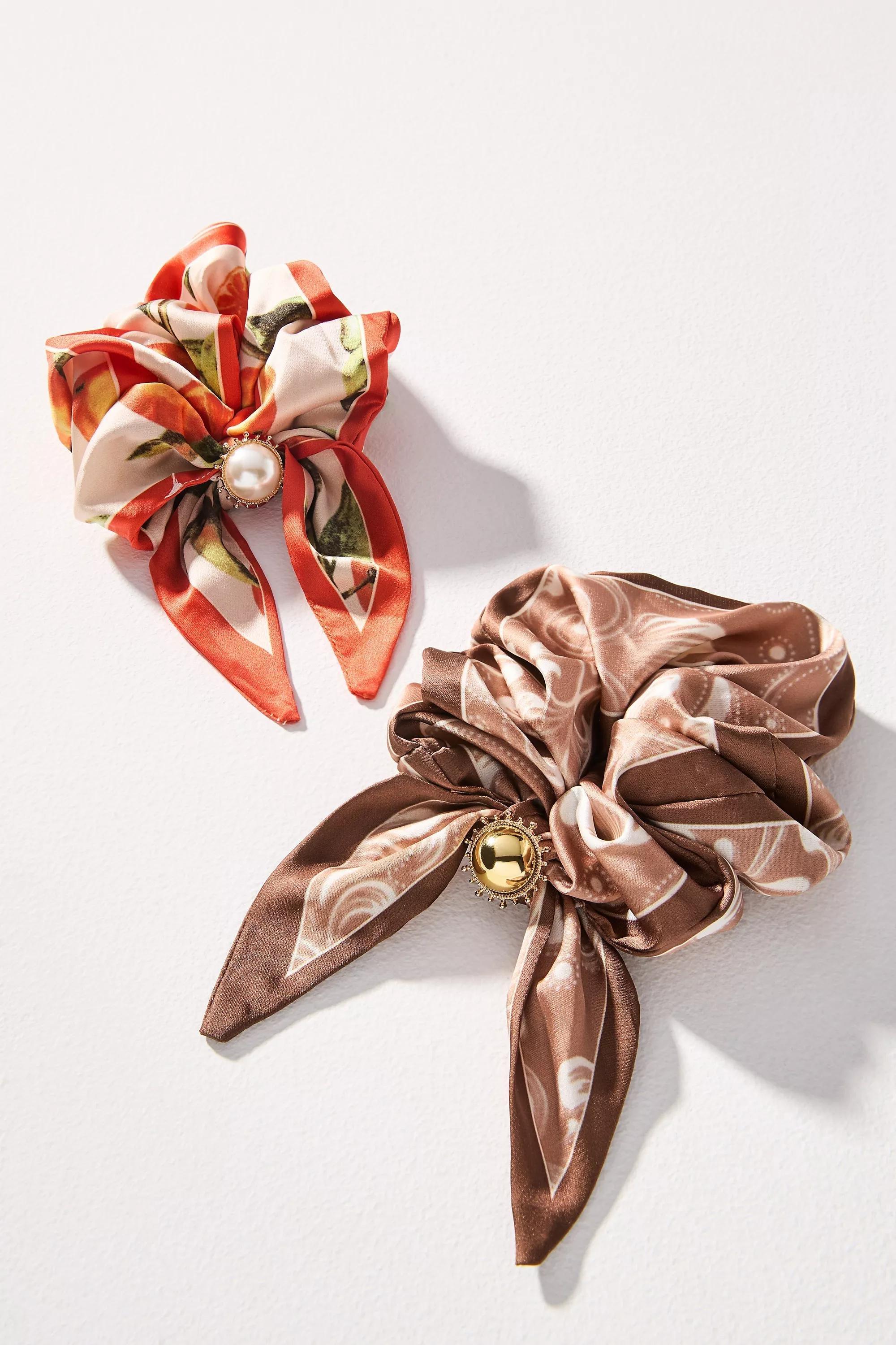 Charmed Scarf Scrunchies, Set Of 2, Orange, , medium