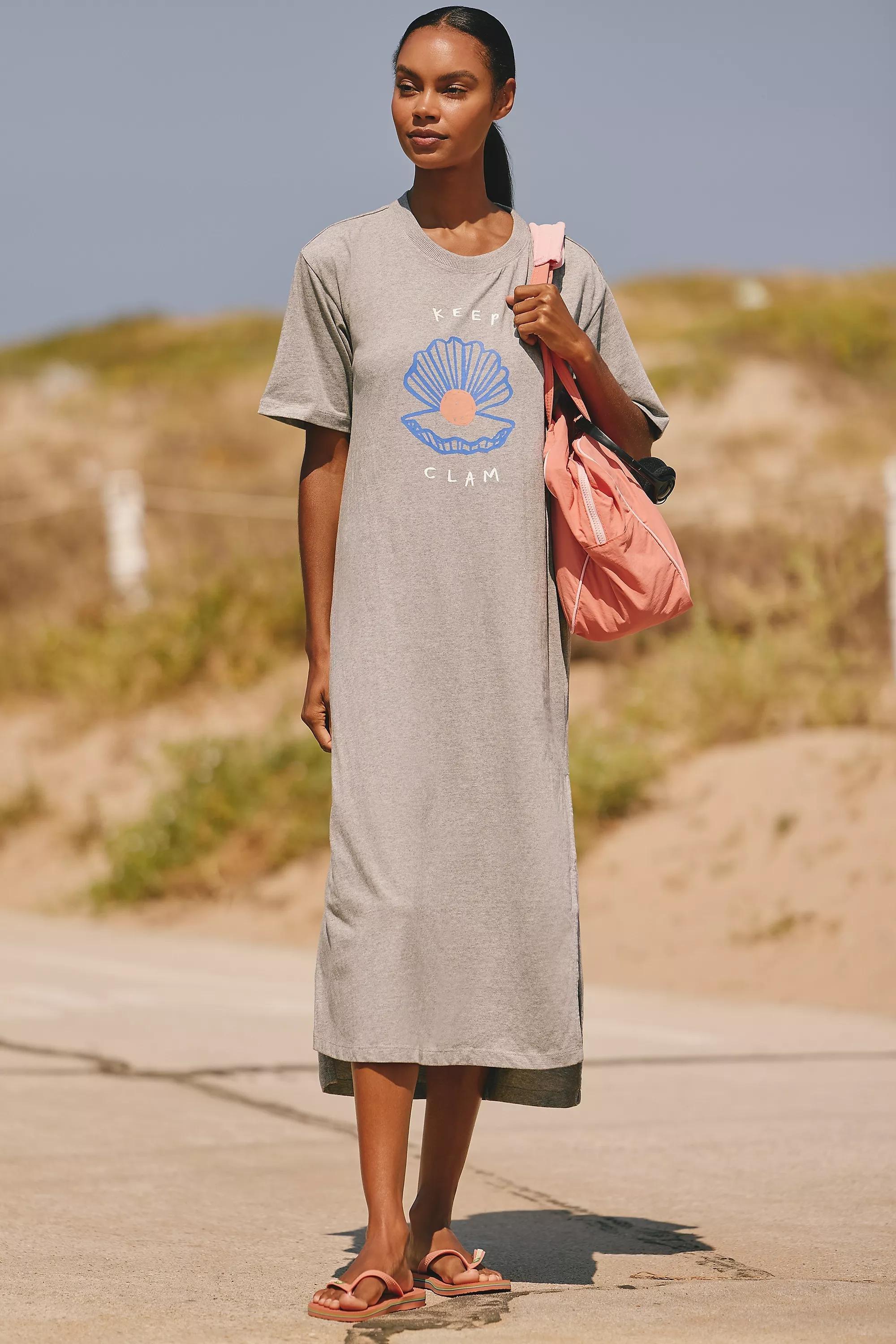 By Celandine Cotton Crew-Neck Midi Dress, Grey, A501_0500, medium