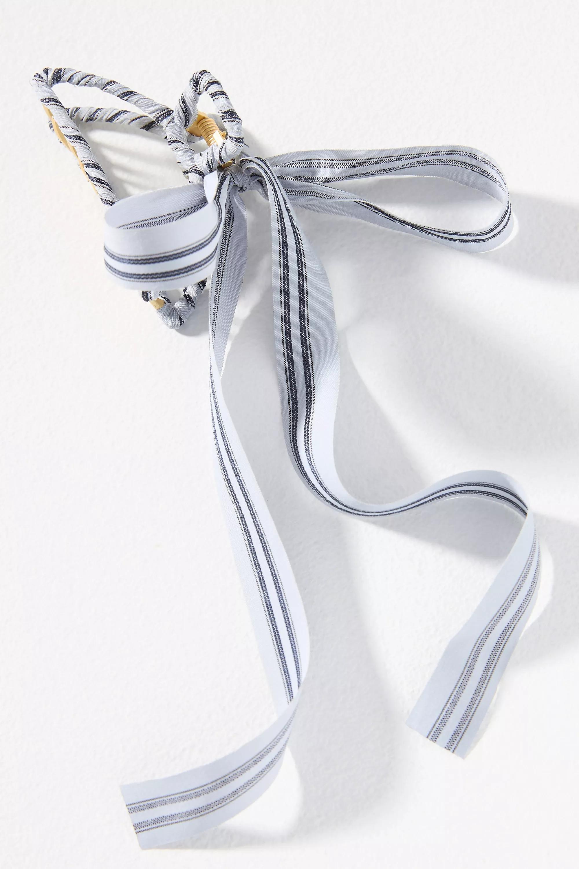 BLUE Clubhouse Striped Bow Hair Claw Clip, A501_0430, large image number 0