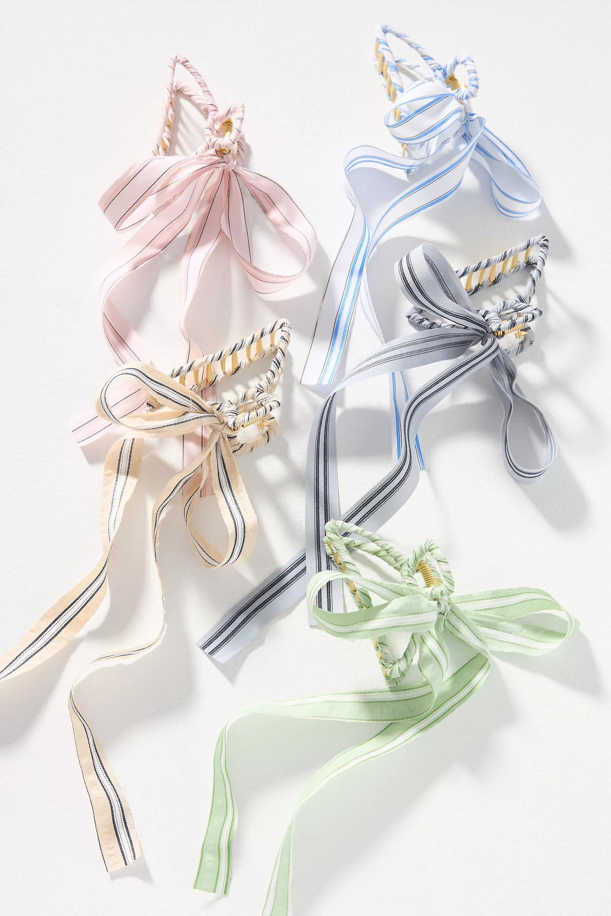 BLUE Clubhouse Striped Bow Hair Claw Clip, A501_0430, large image number 1