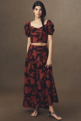 Puff-Sleeve Linen Blend Crop Top, Brown, A501_0029, large image number 7