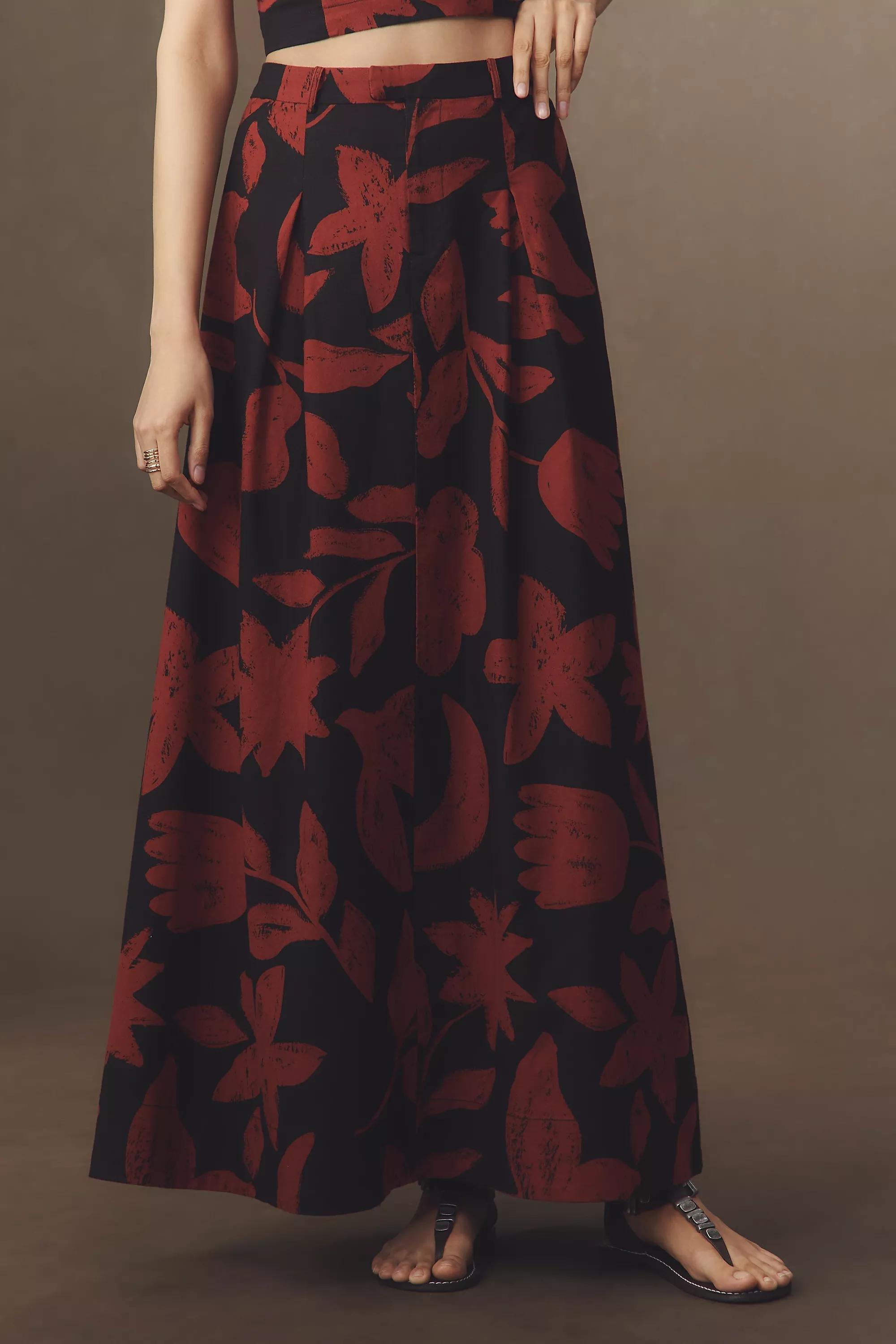 By Anthropologie Linen Blend Maxi Skirt, Brown, , large image number 1