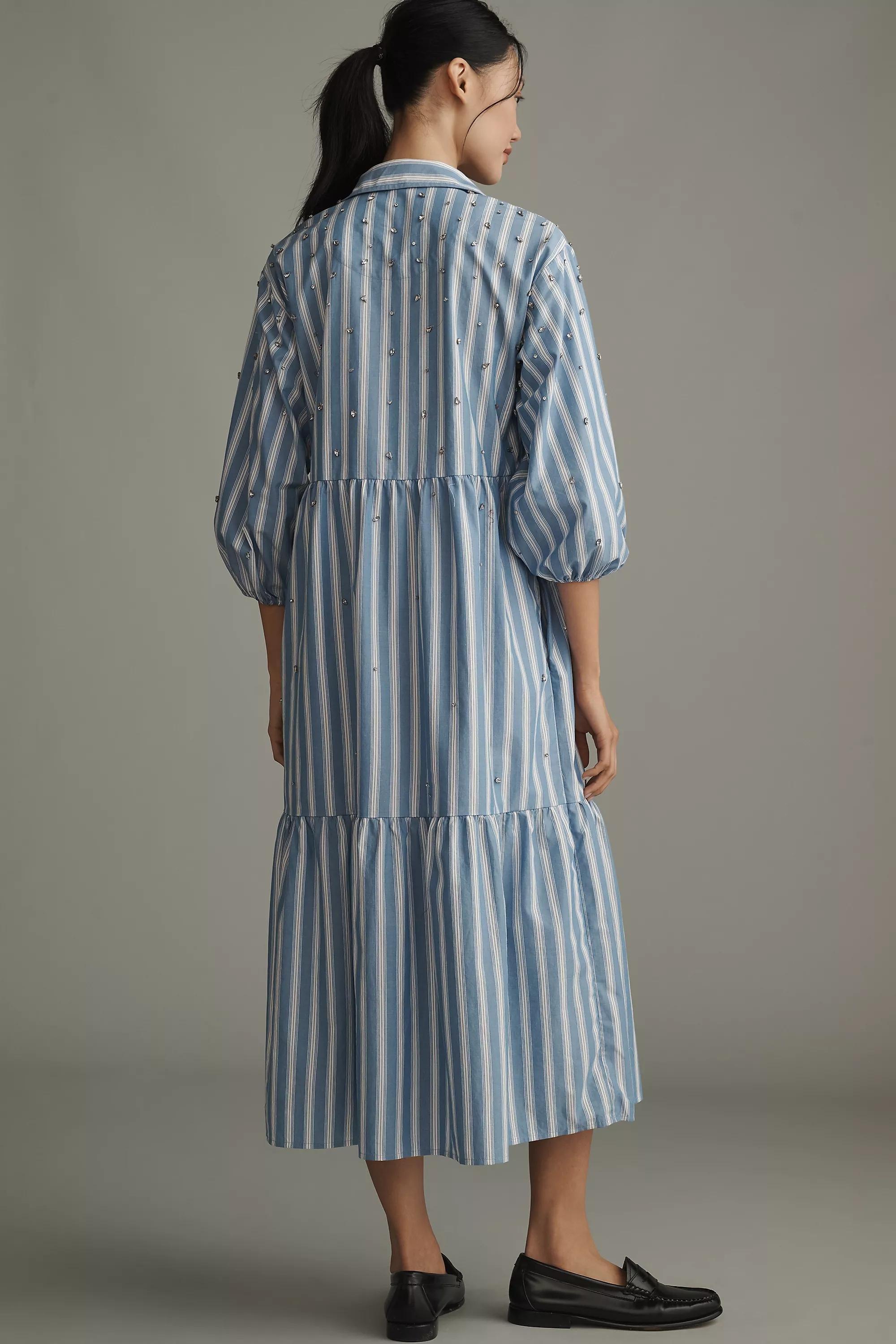 The Bettina Embellished Tiered Shirt Dress, Blue, , large image number 1