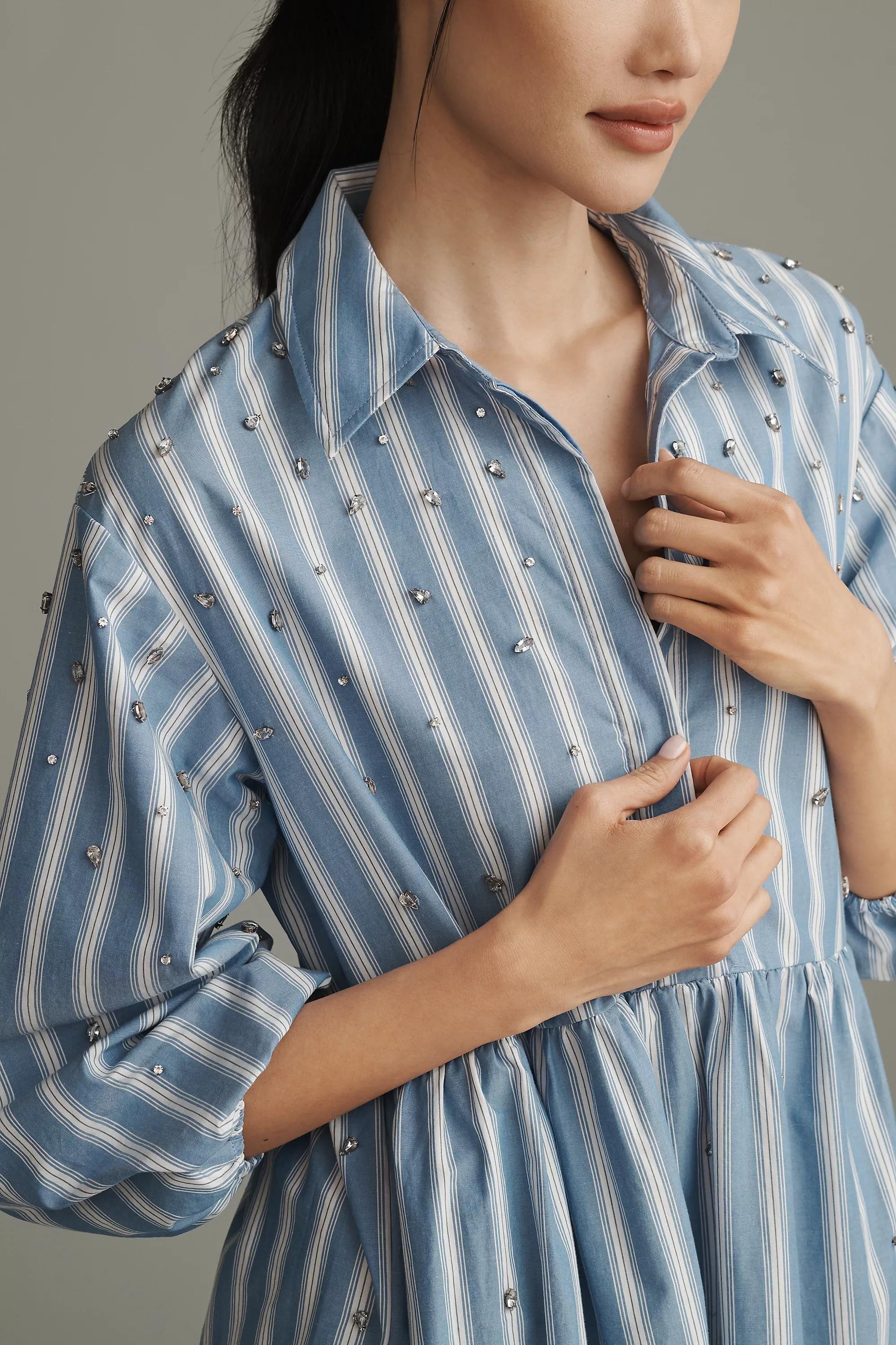 The Bettina Embellished Tiered Shirt Dress, Blue, , large image number 2