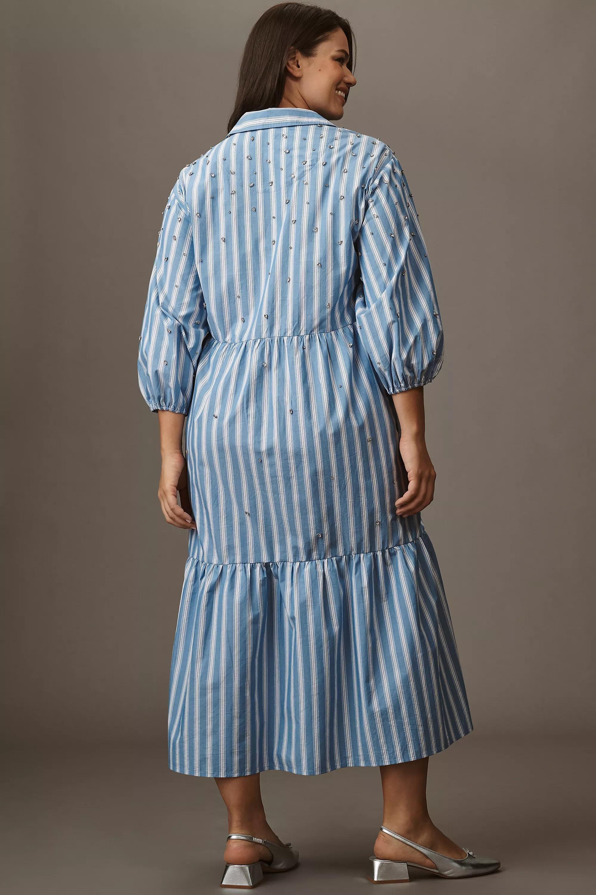BLUE The Bettina Embellished Tiered Shirt Dress by Maeve, A501_0040, large image number 3
