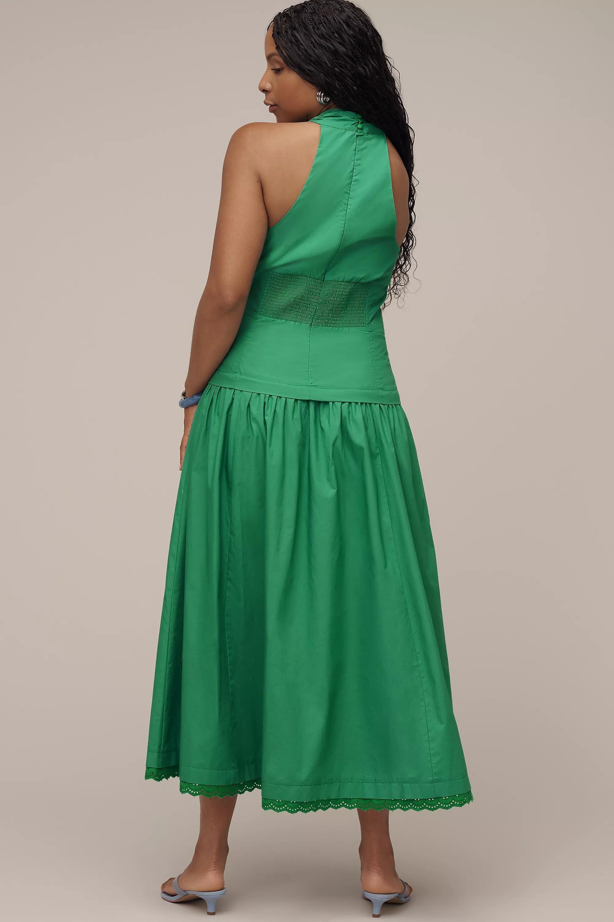 Maeve Halter V-Neck Drop-Waist Midi Dress Green, A501_0030, medium