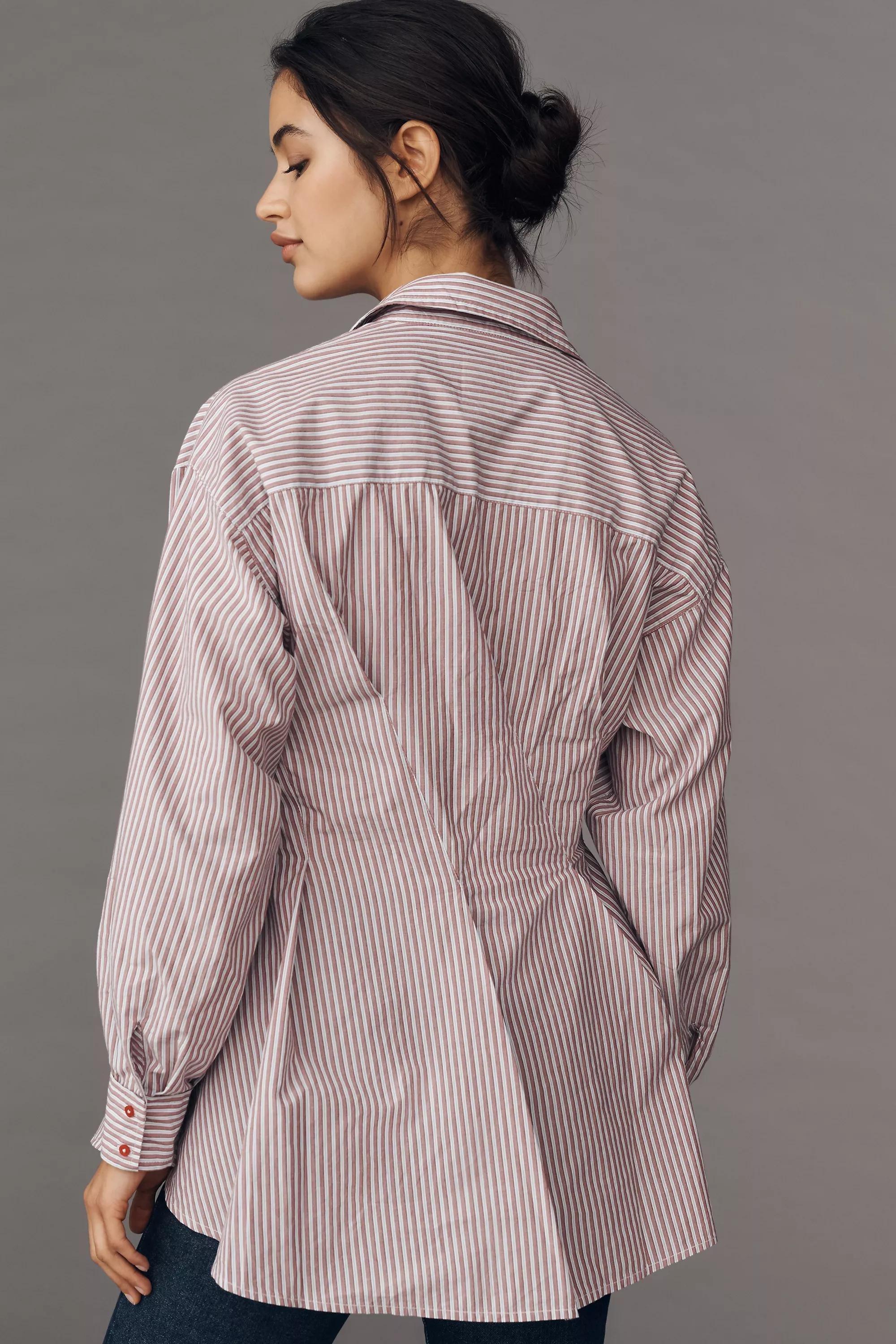 By Maeve Waisted Button-Down Shirt, Red, A501_0069, medium