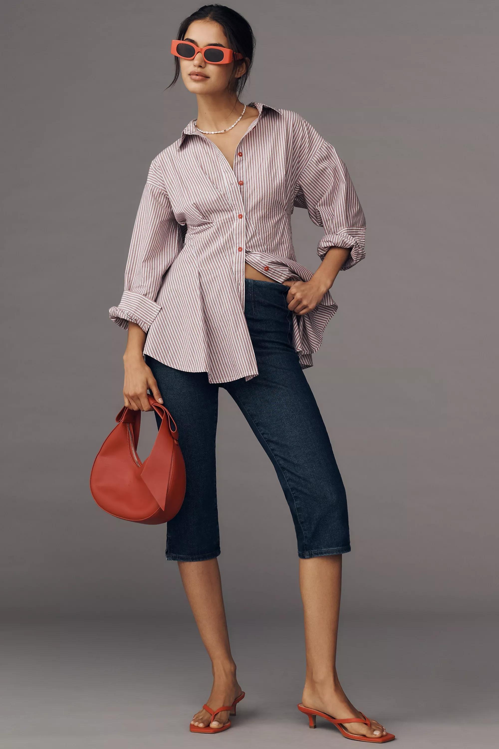 By Maeve Waisted Button-Down Shirt, Red, A501_0069, medium