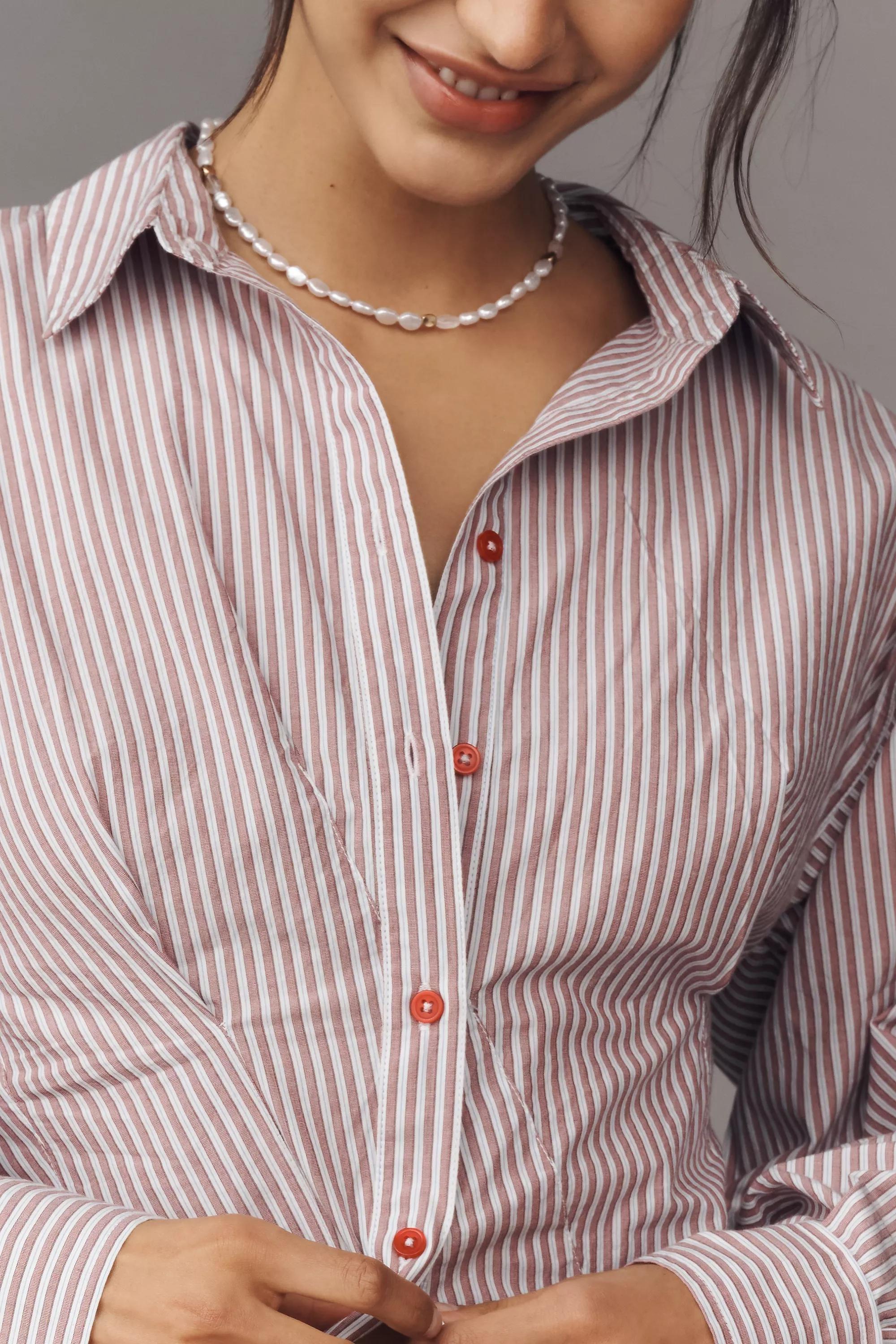 By Maeve Waisted Button-Down Shirt, Red, , large image number 3