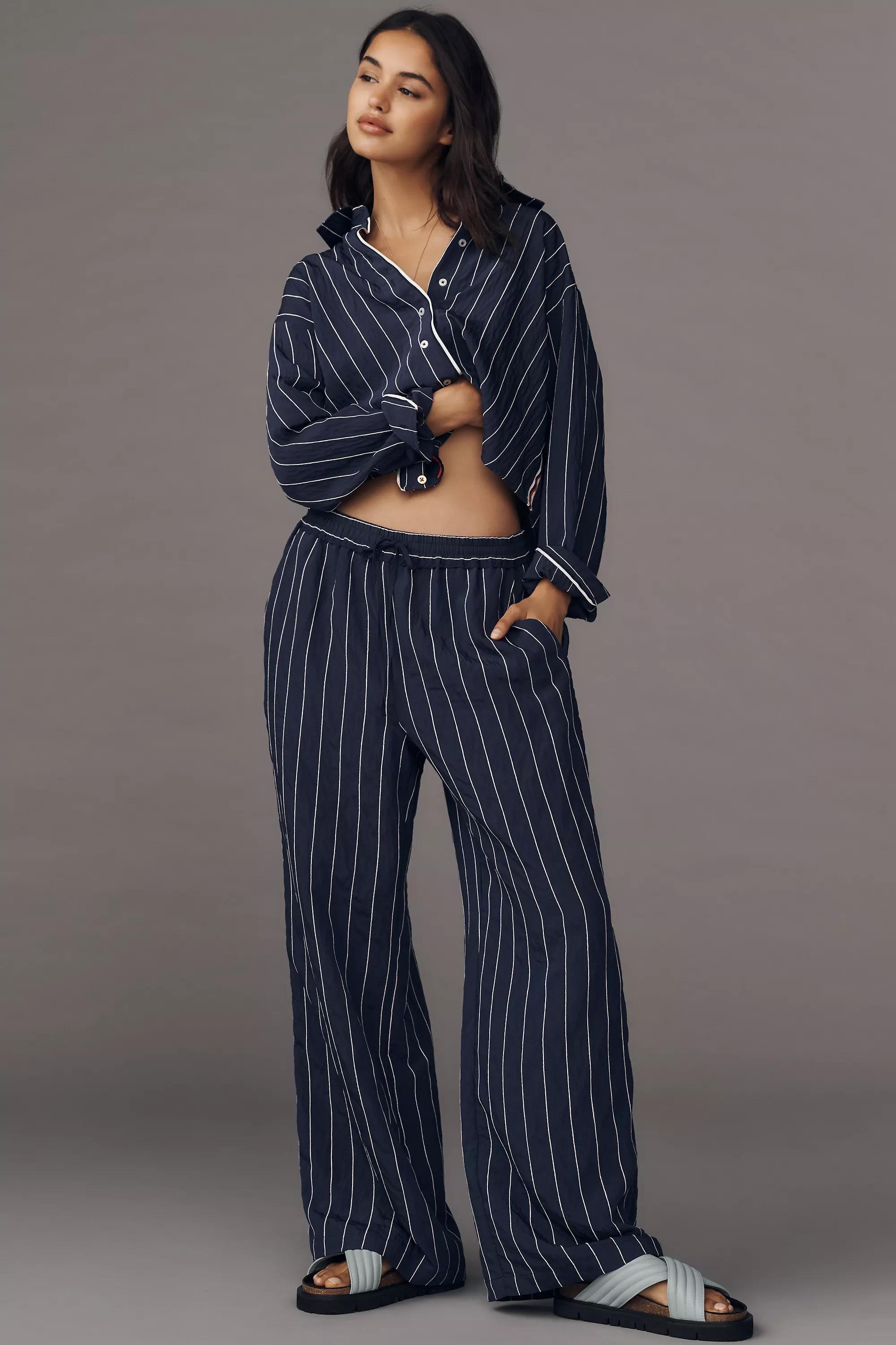 By Maeve Low-Slung Striped Track Pants, Navy, , large image number 0