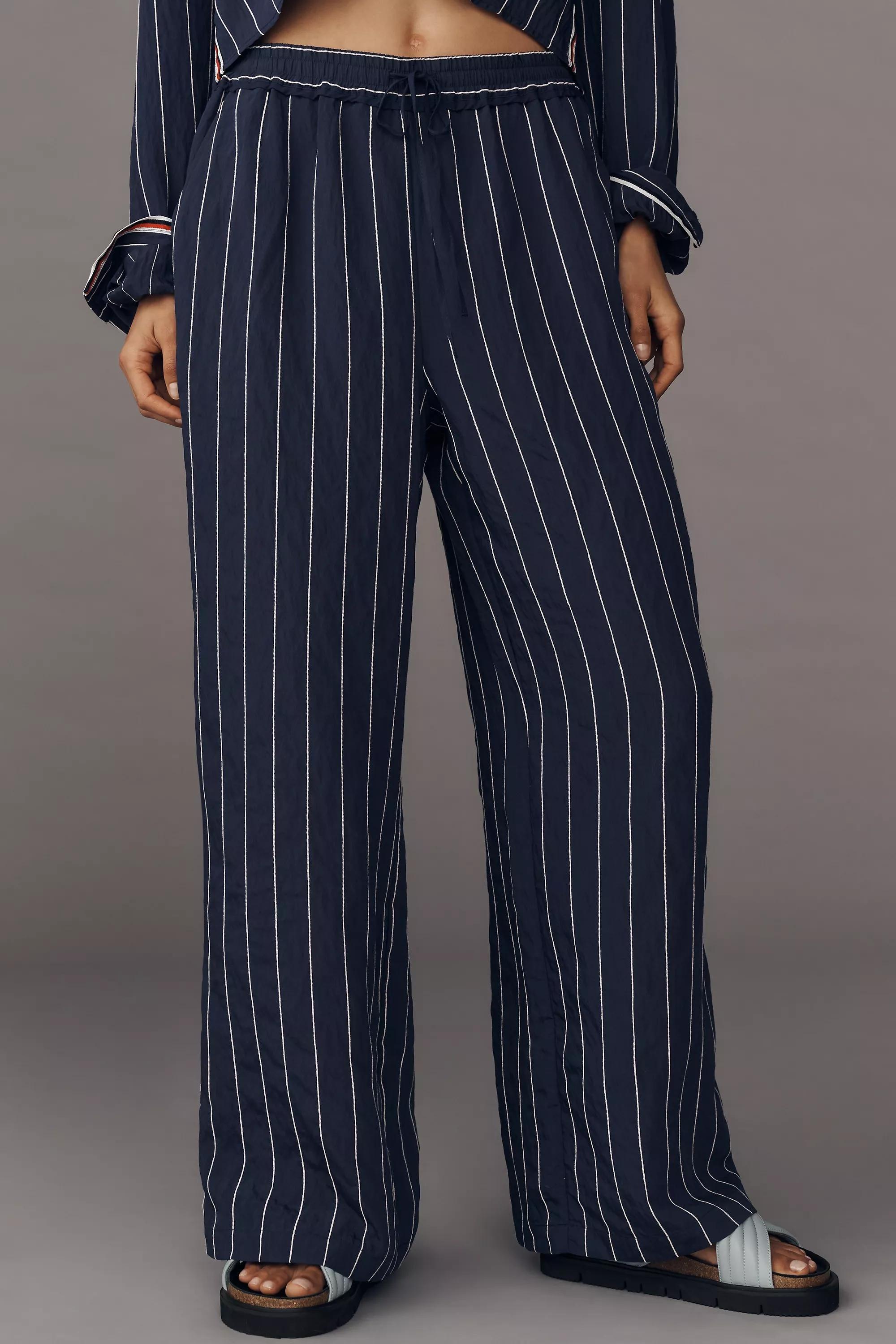 By Maeve Low-Slung Striped Track Pants, Navy, , large image number 1