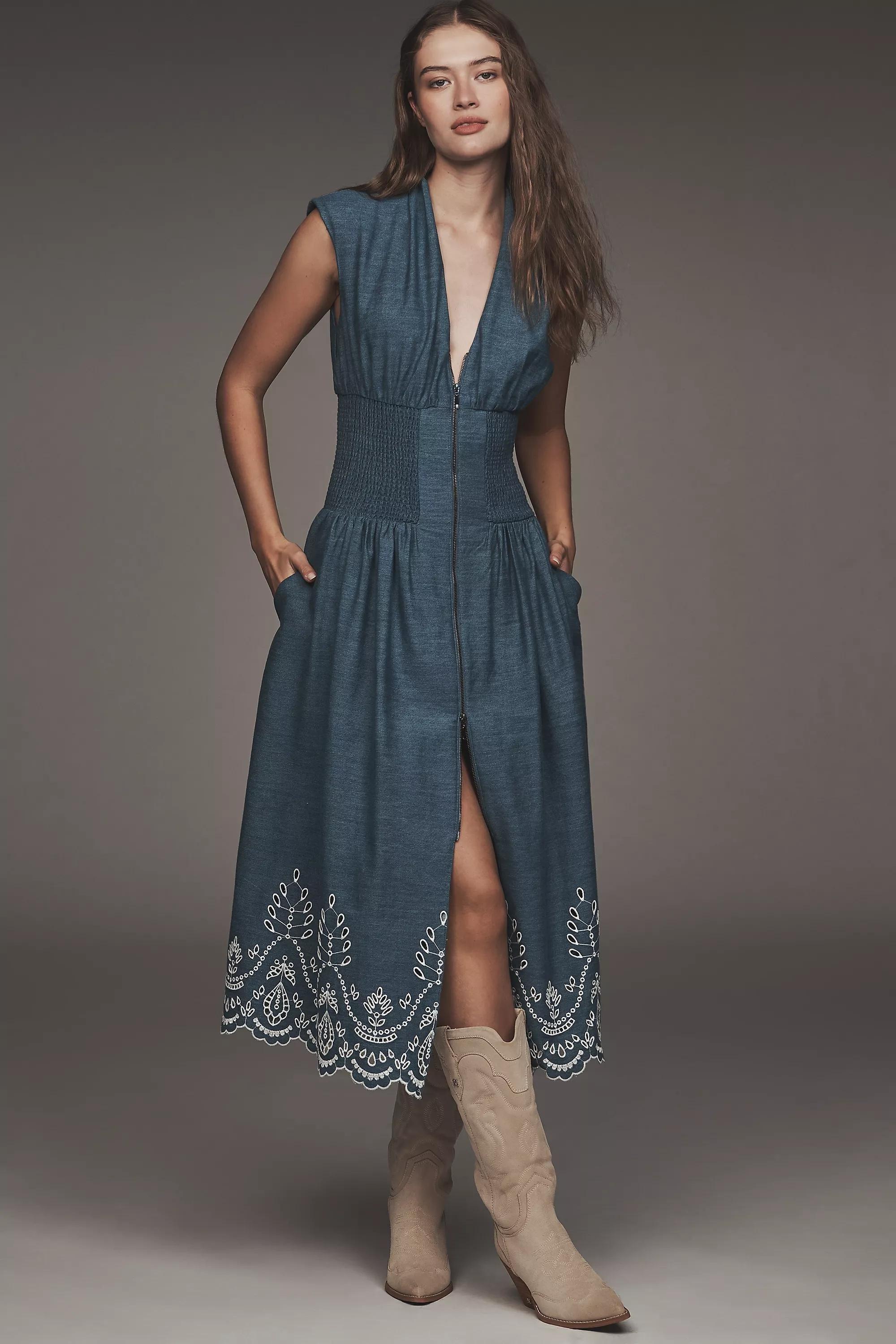 The Tommie Denim Eyelet Trim Dress, Navy, , large image number 0