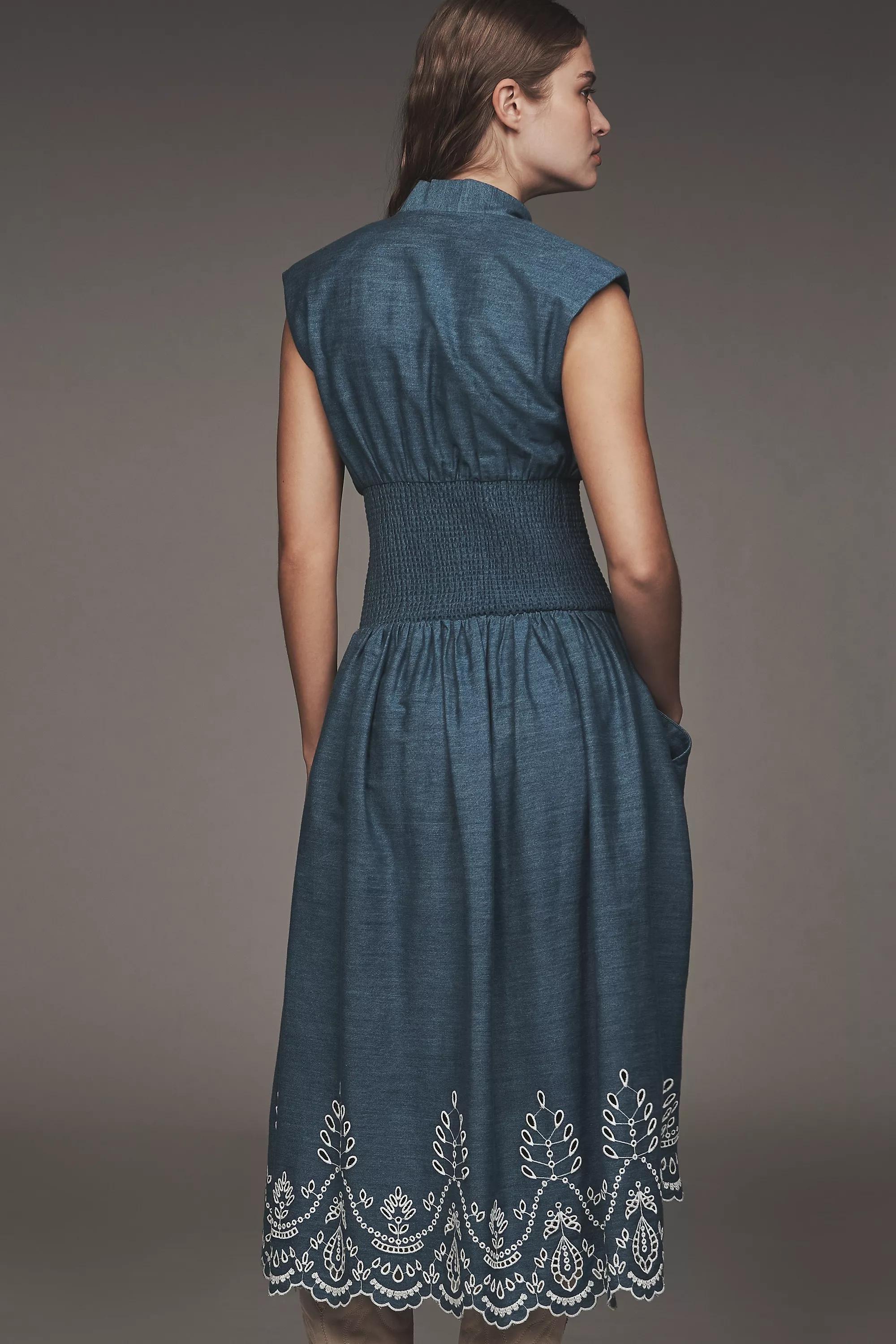 The Tommie Denim Eyelet Trim Dress, Navy, , large image number 1